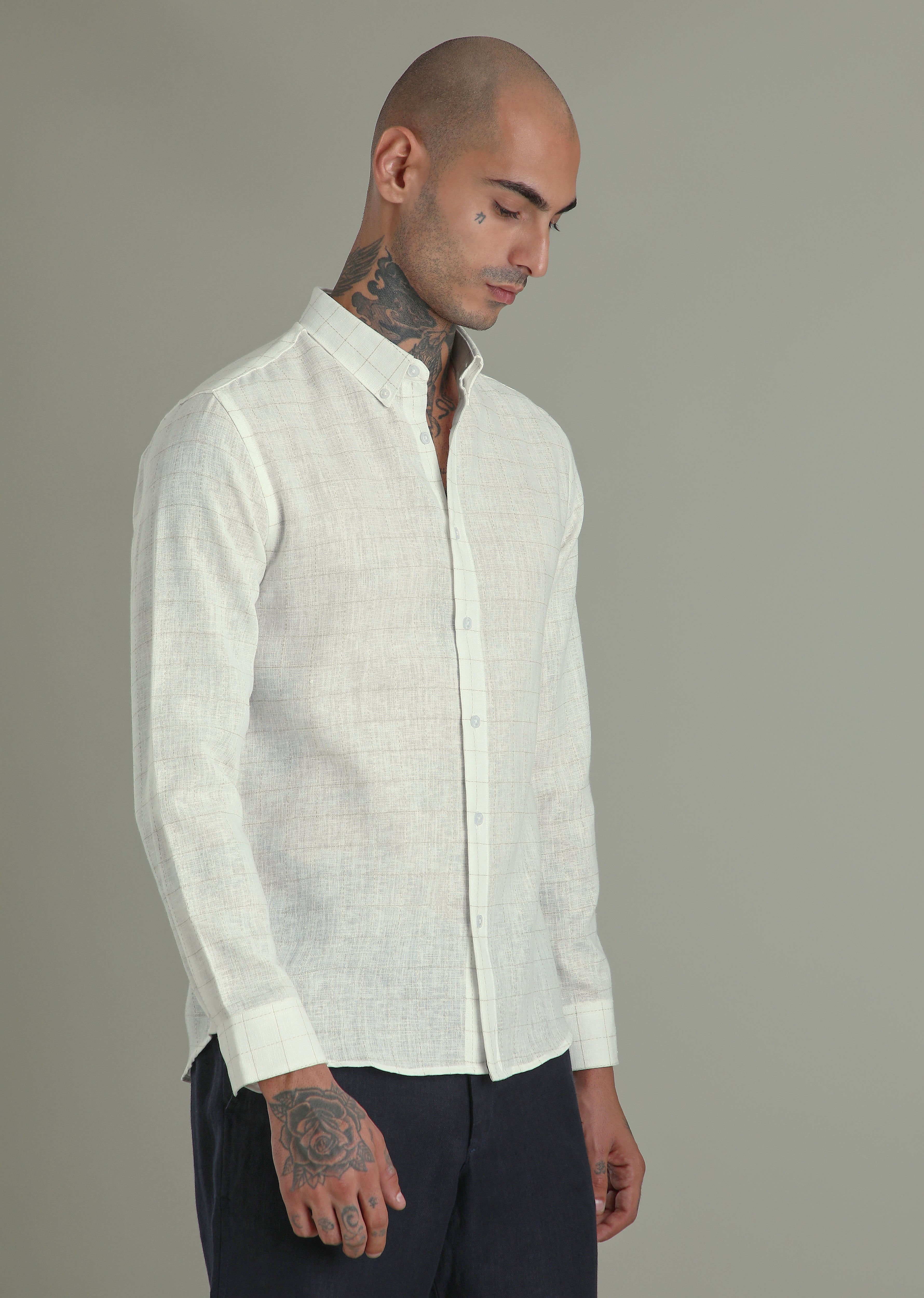 Off White Check Linen Shirt