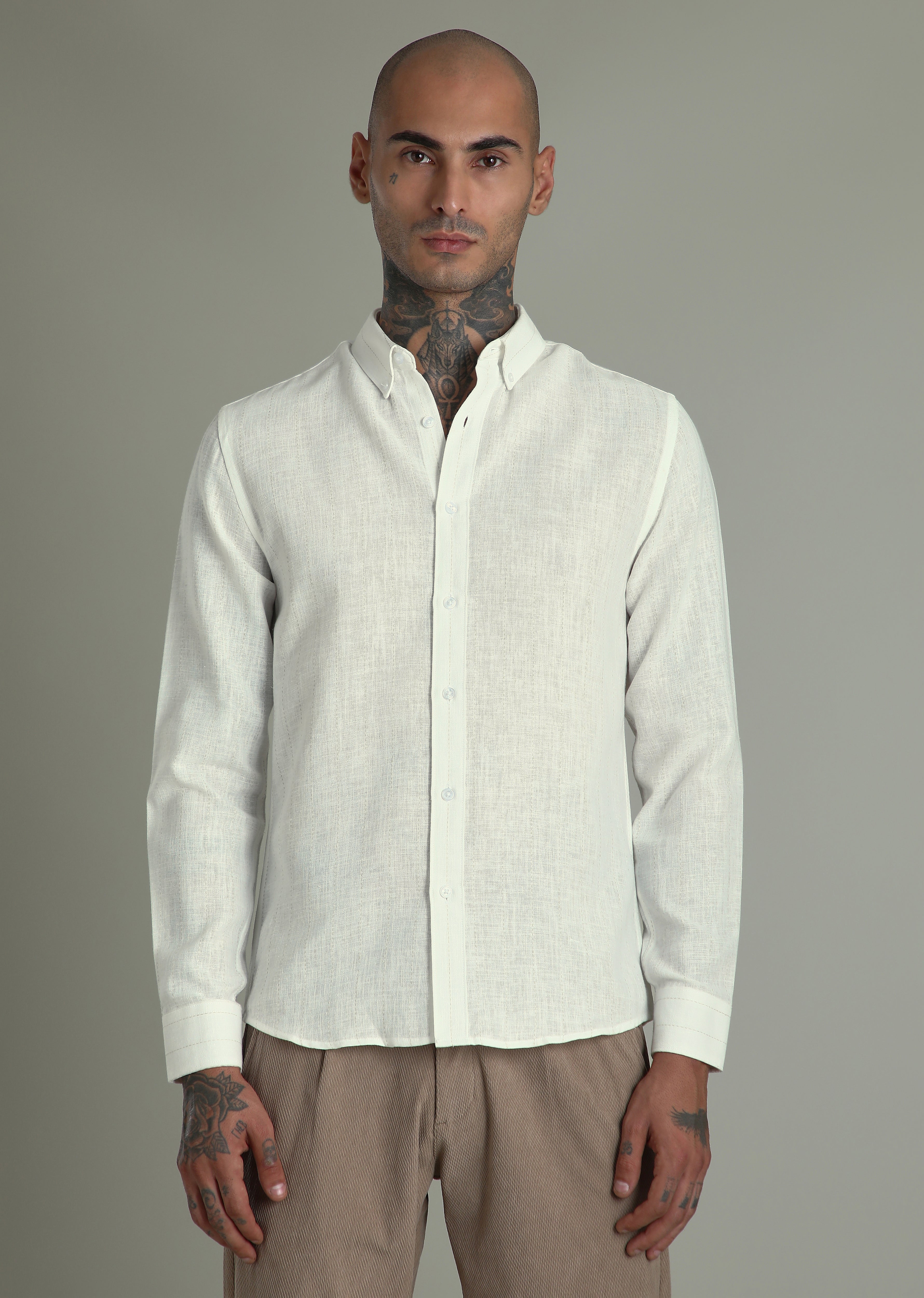 Off White Stripe Linen Shirt