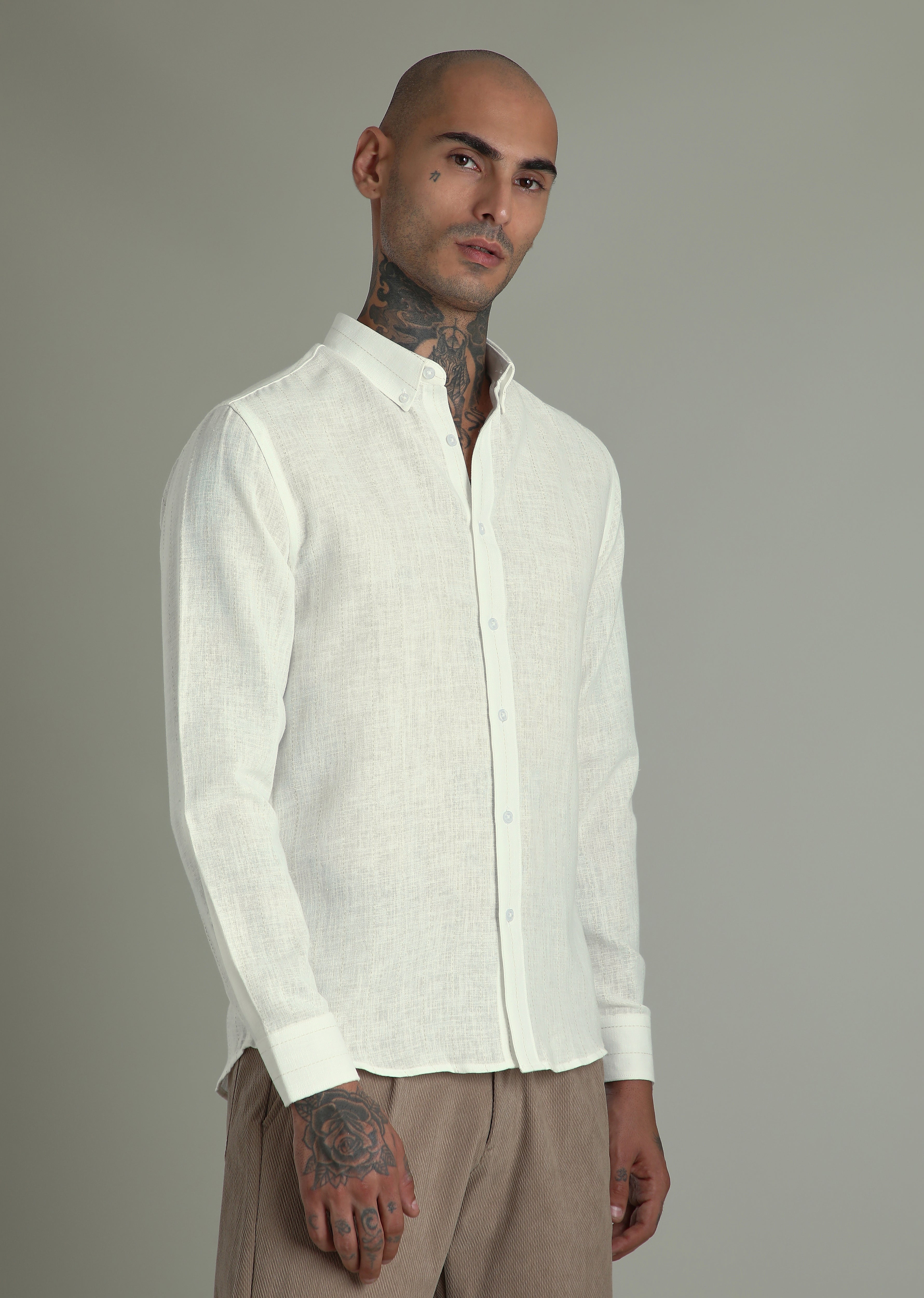 Off White Stripe Linen Shirt