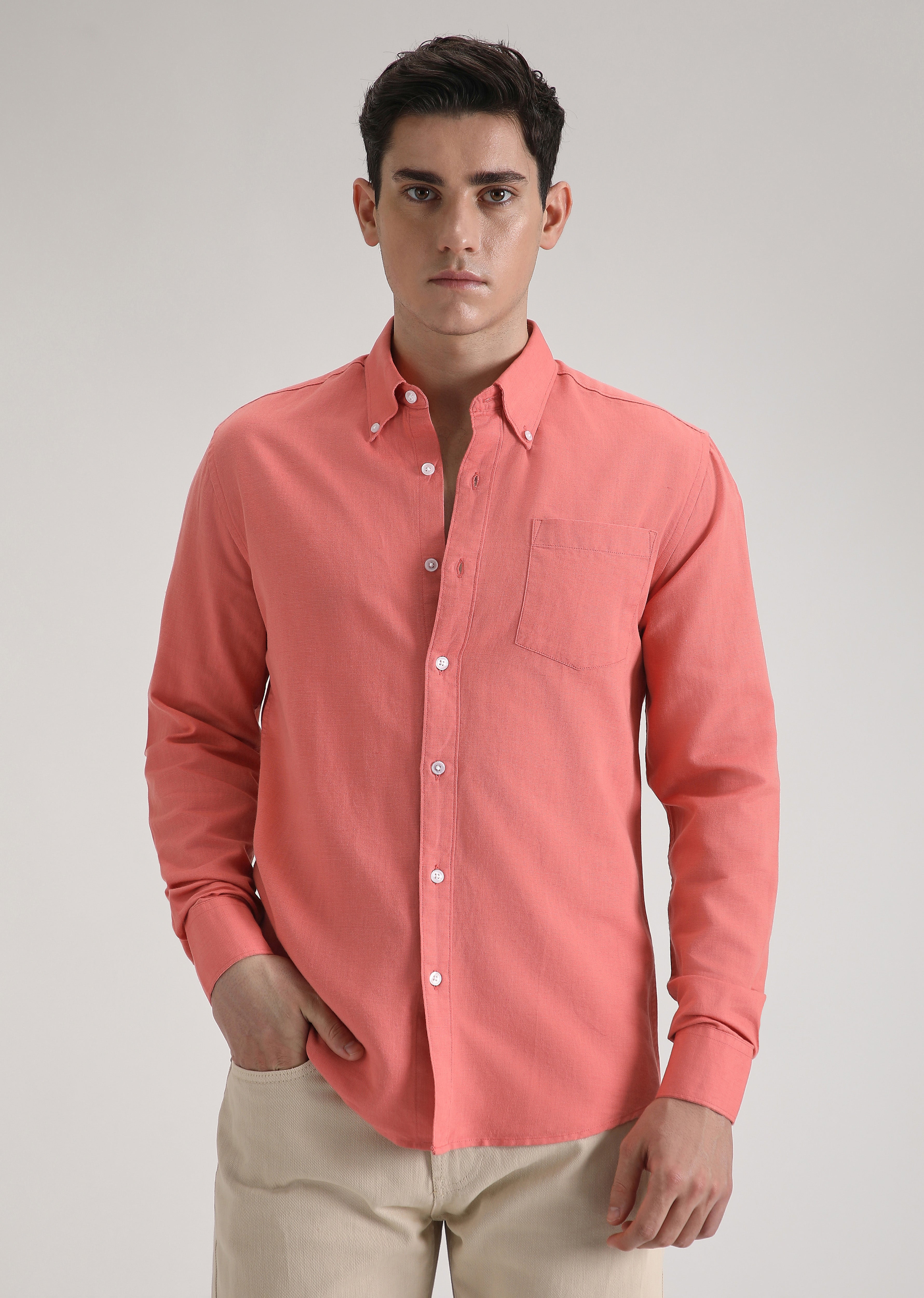 Peach Pink Cotton Linen Shirt