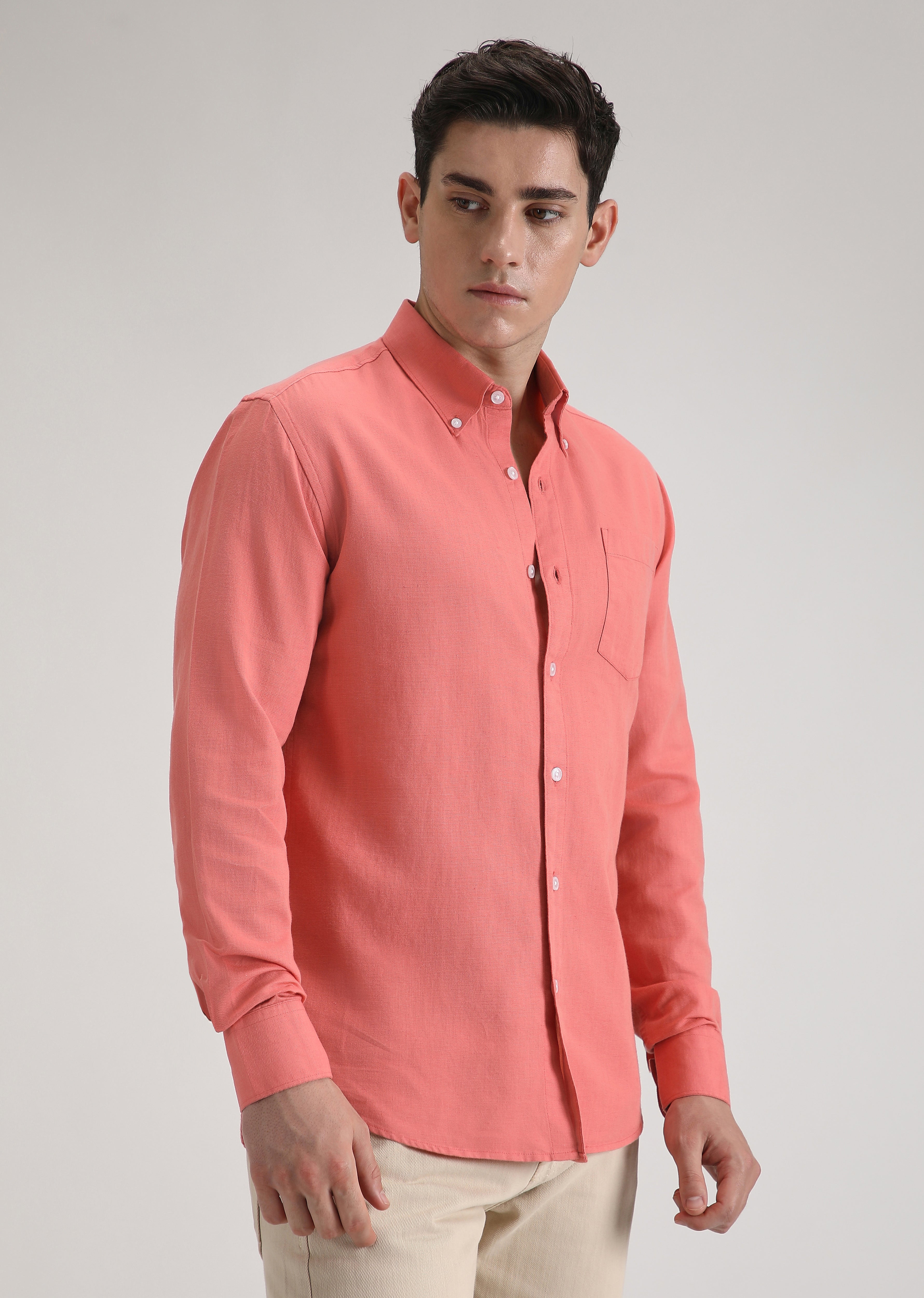 Peach Pink Cotton Linen Shirt