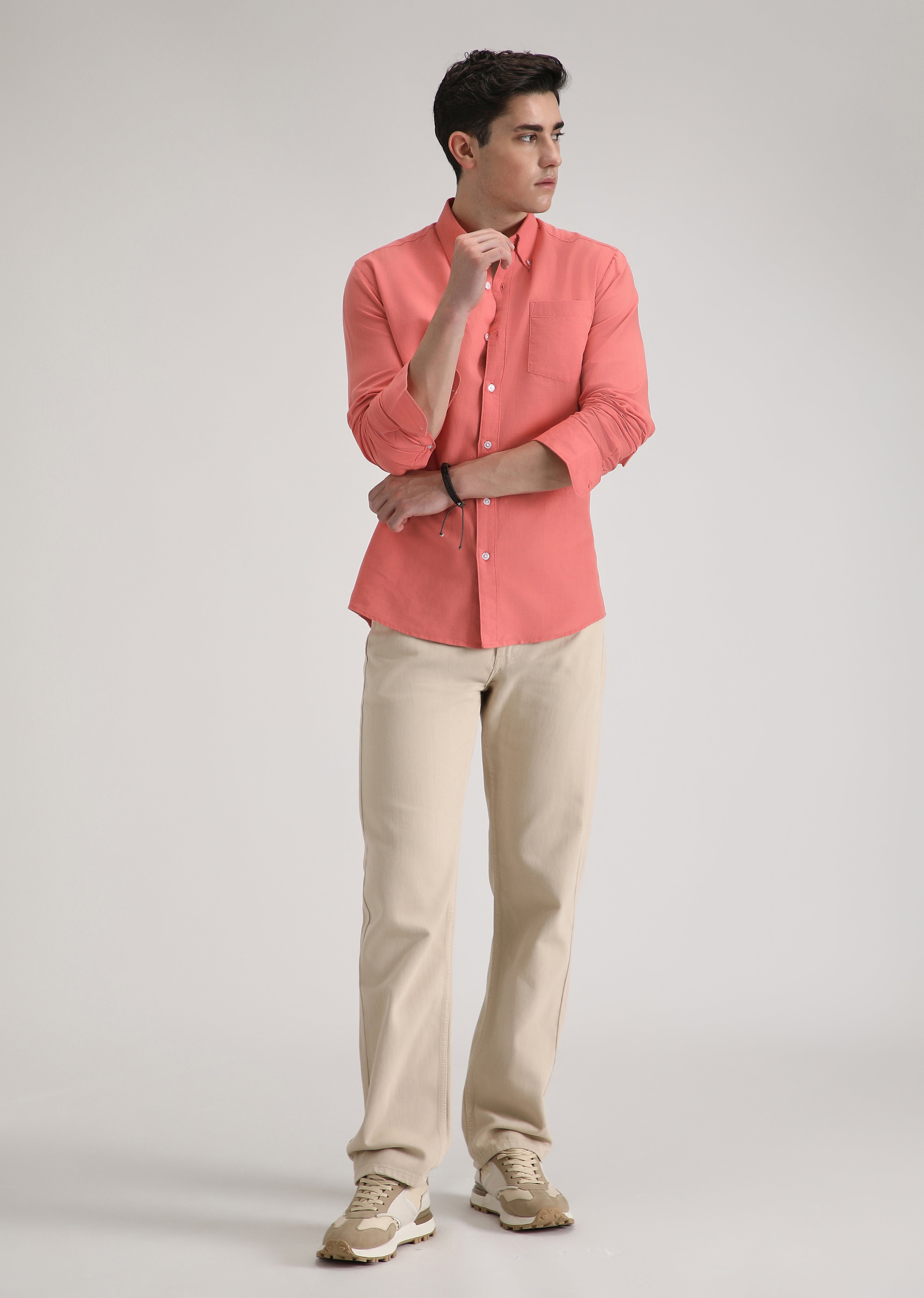 Peach Pink Cotton Linen Shirt