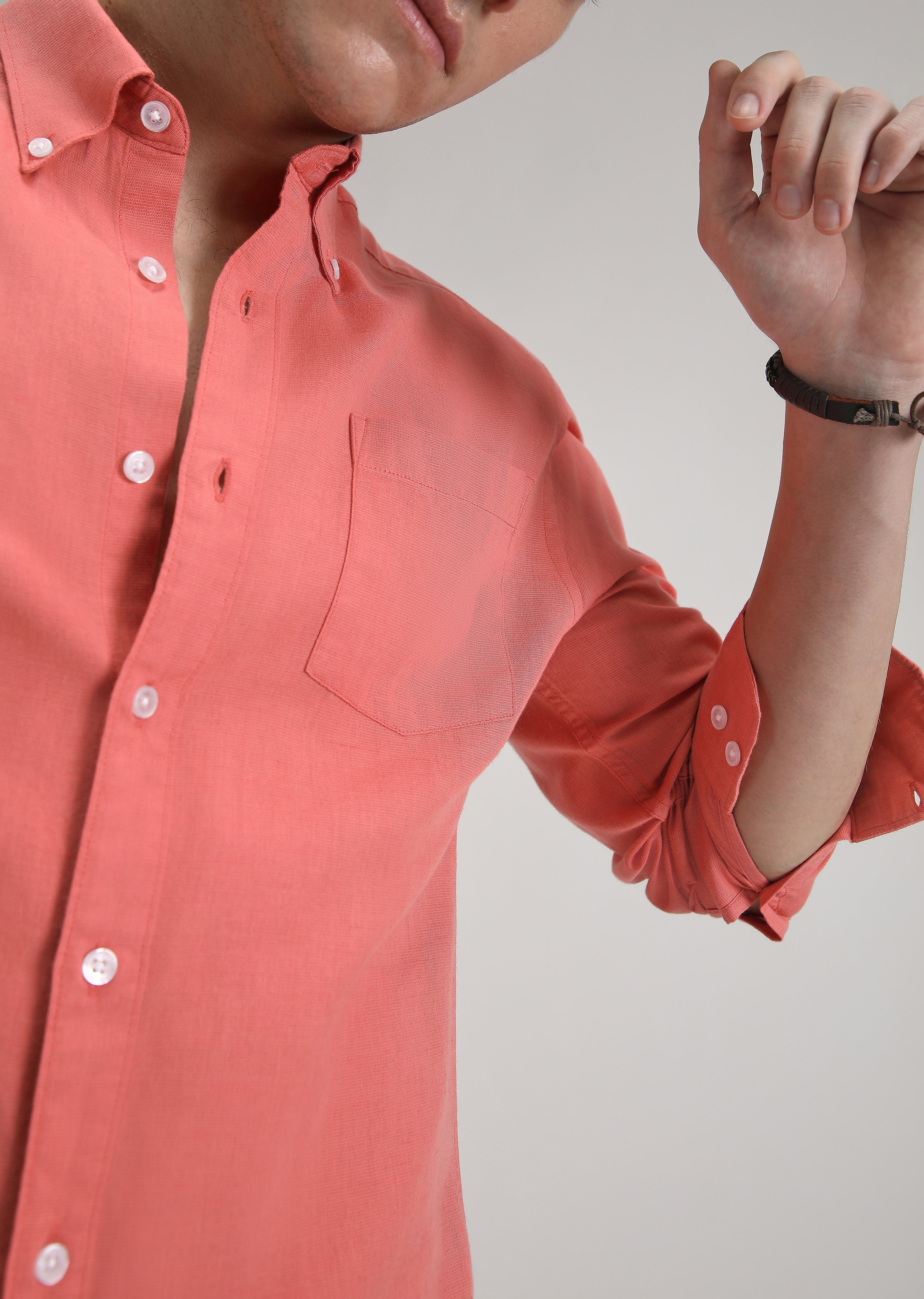 Peach Pink Cotton Linen Shirt