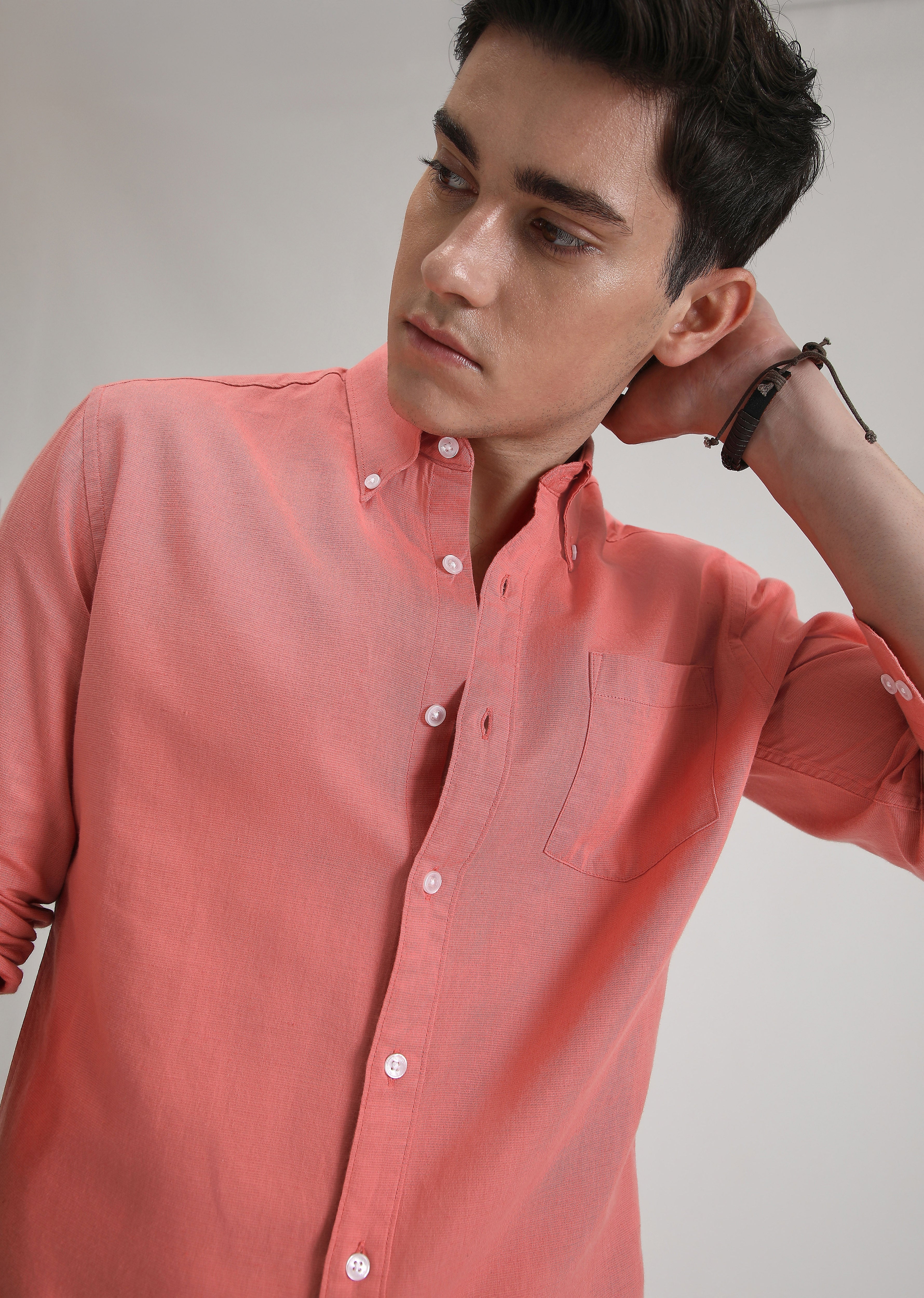 Peach Pink Cotton Linen Shirt