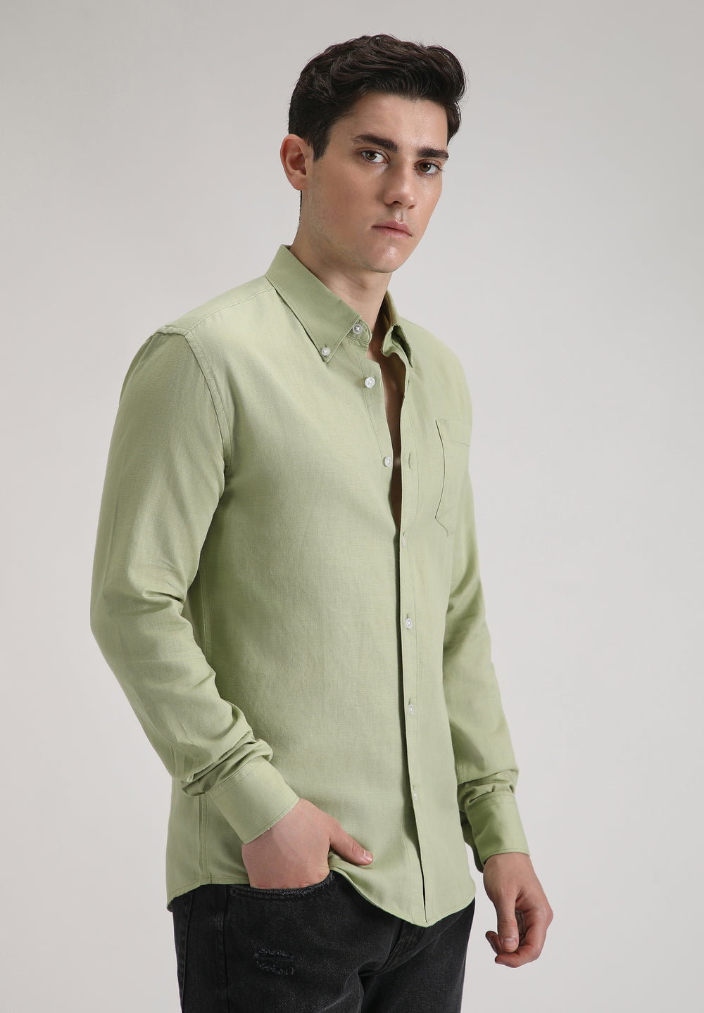 Pastel Green Cotton Linen Shirt