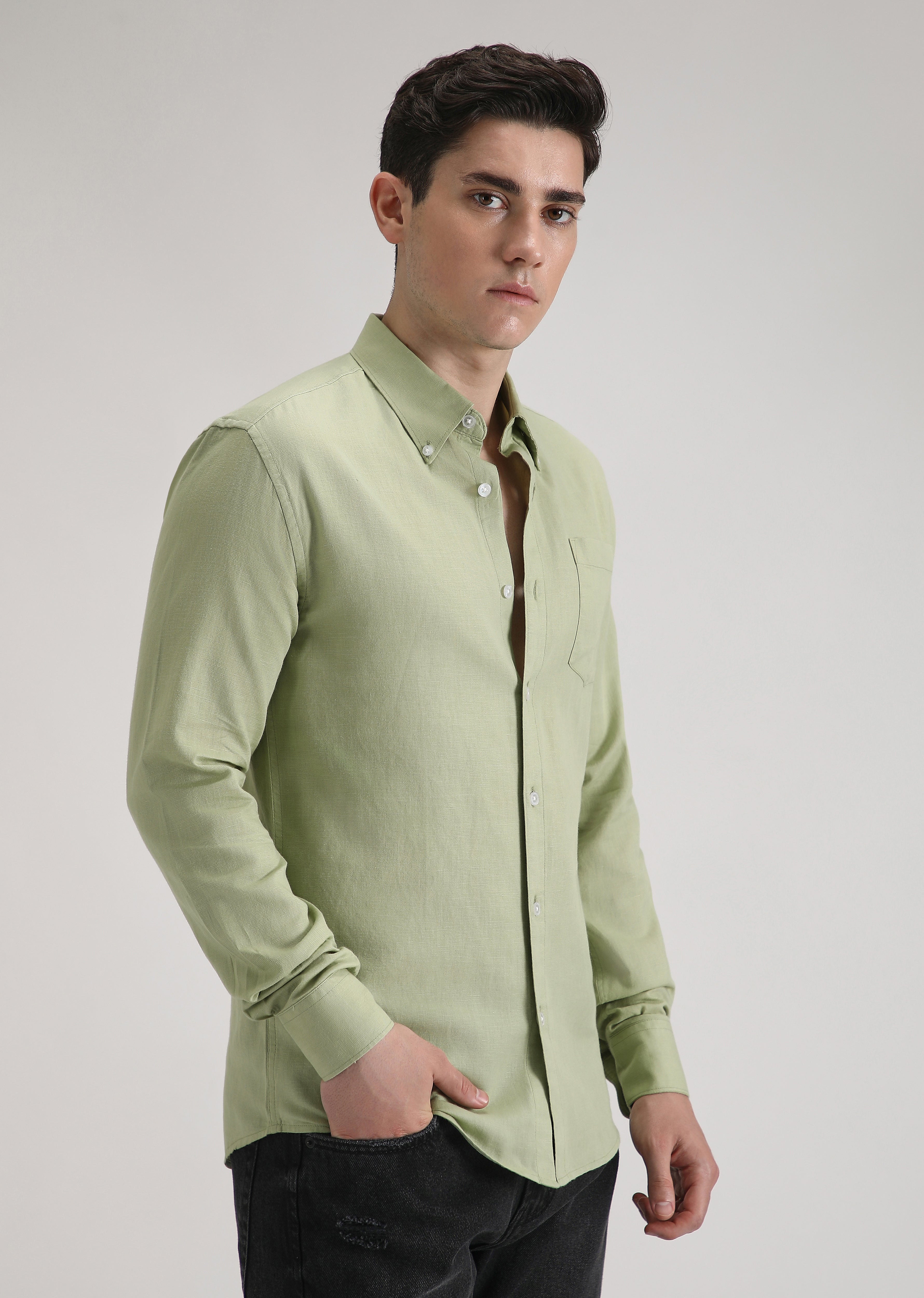 Pastel Green Cotton Linen Shirt