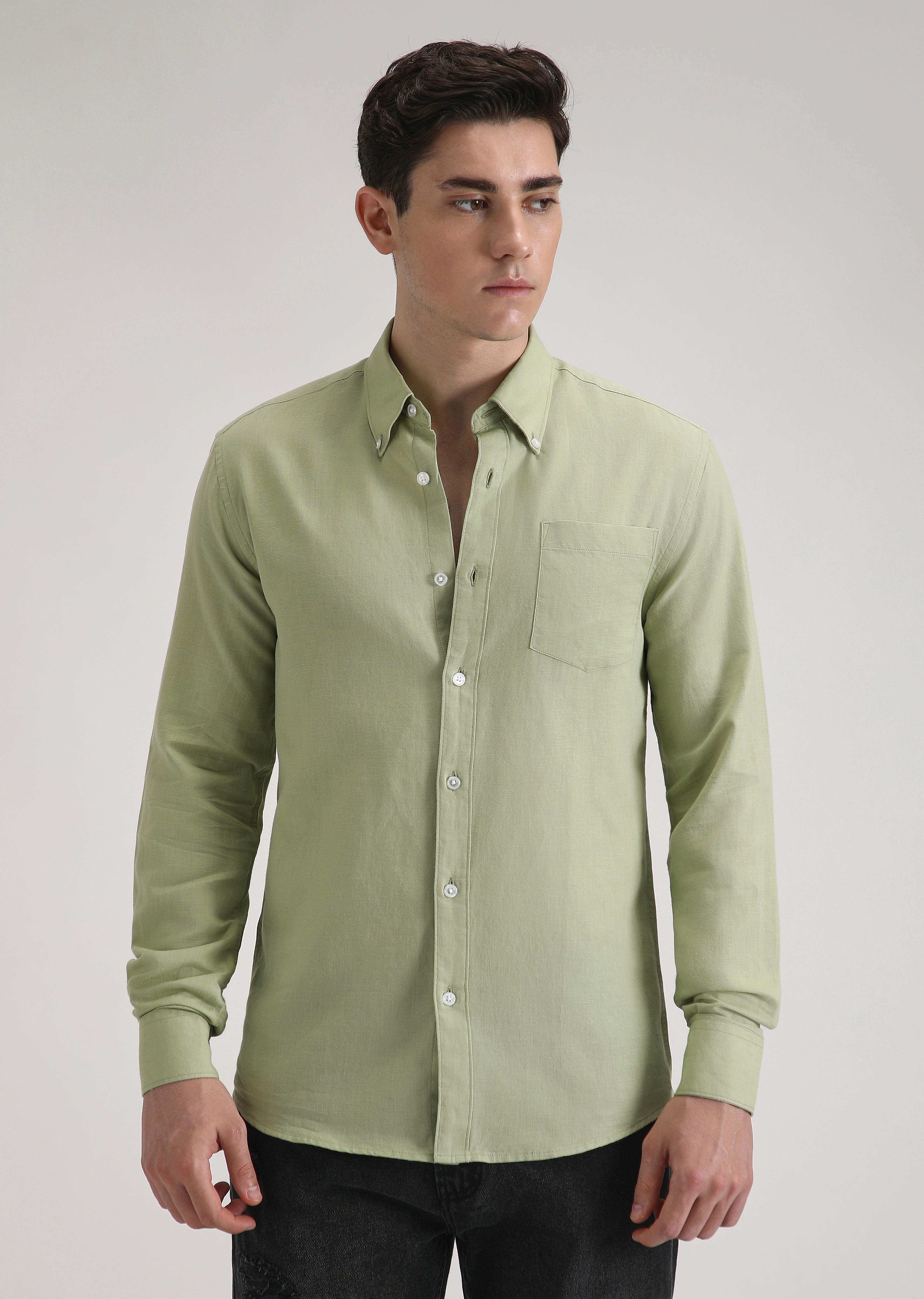 Pastel Green Cotton Linen Shirt