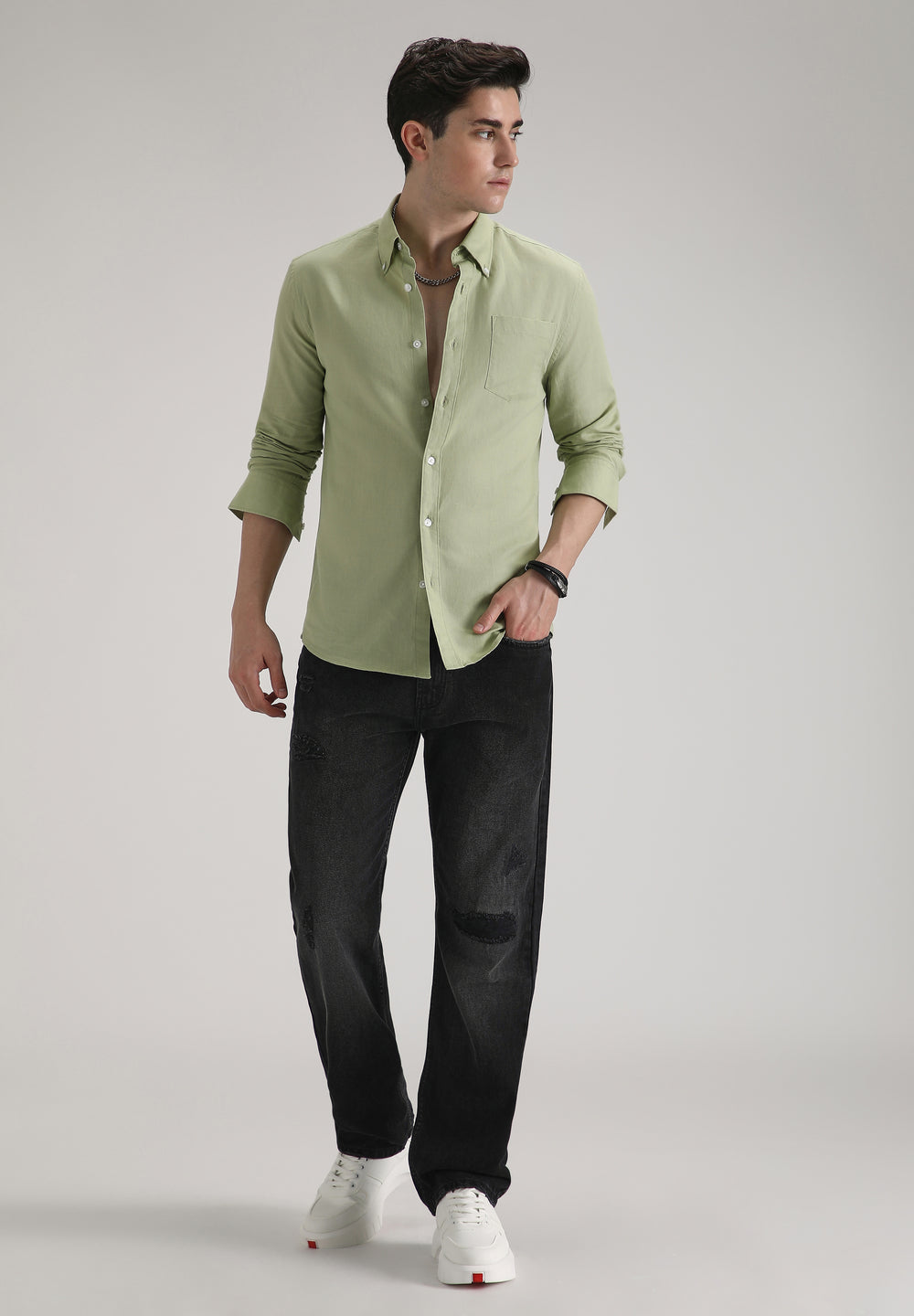 Pastel Green Cotton Linen Shirt
