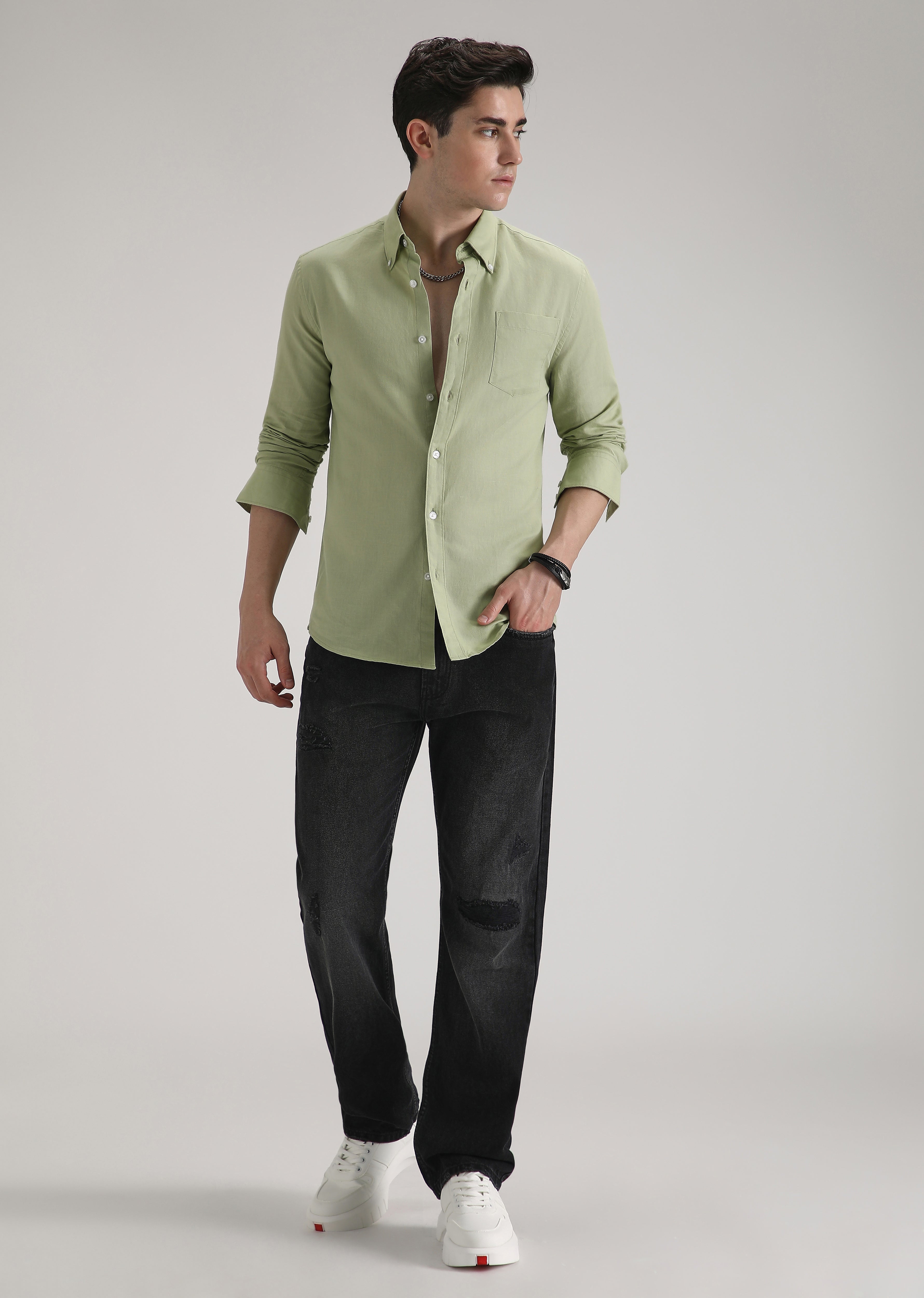 Pastel Green Cotton Linen Shirt