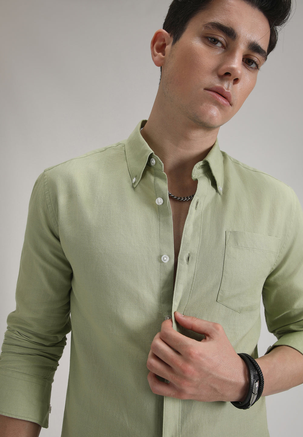 Pastel Green Cotton Linen Shirt
