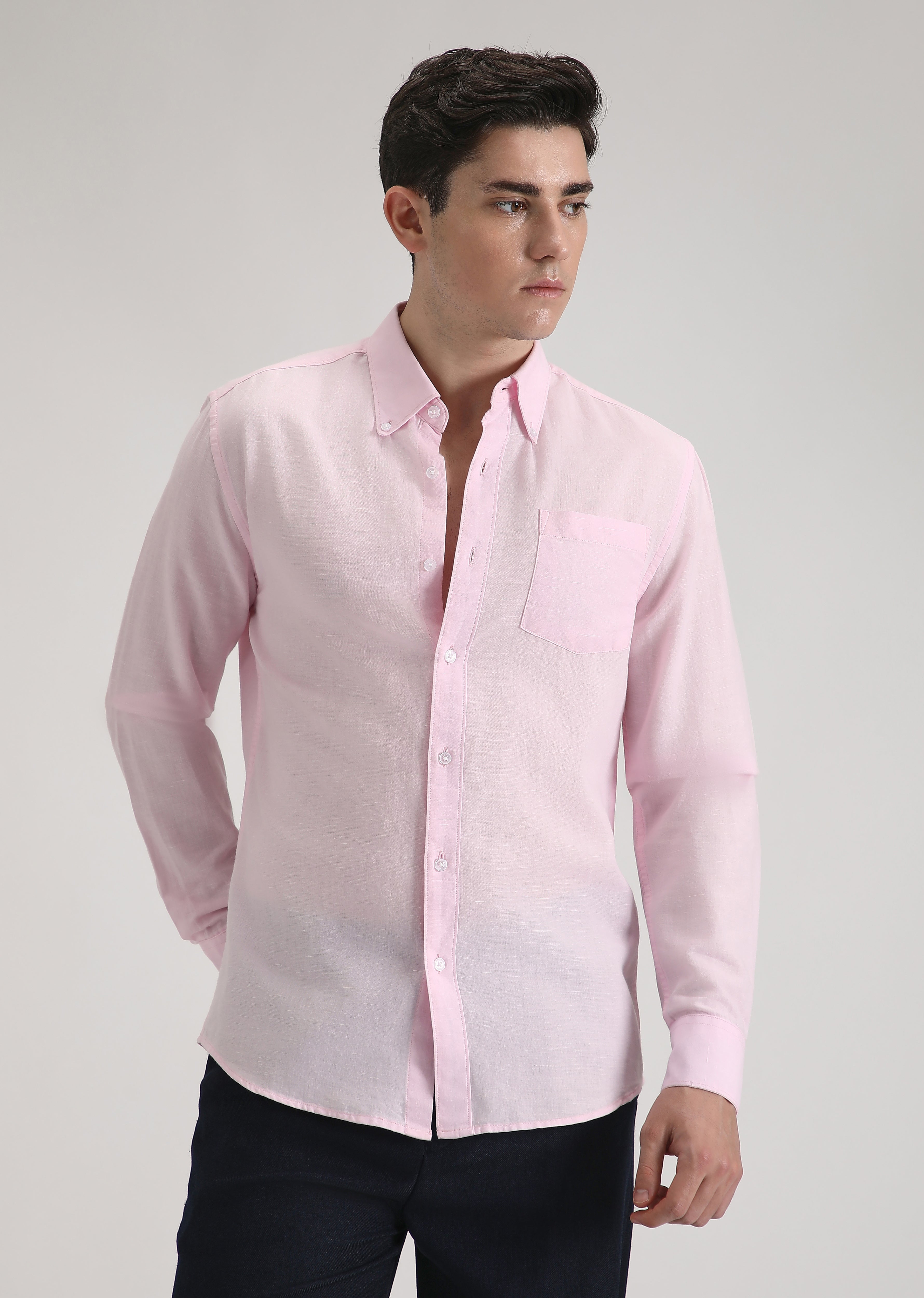 Pastel Pink Cotton Linen Shirt