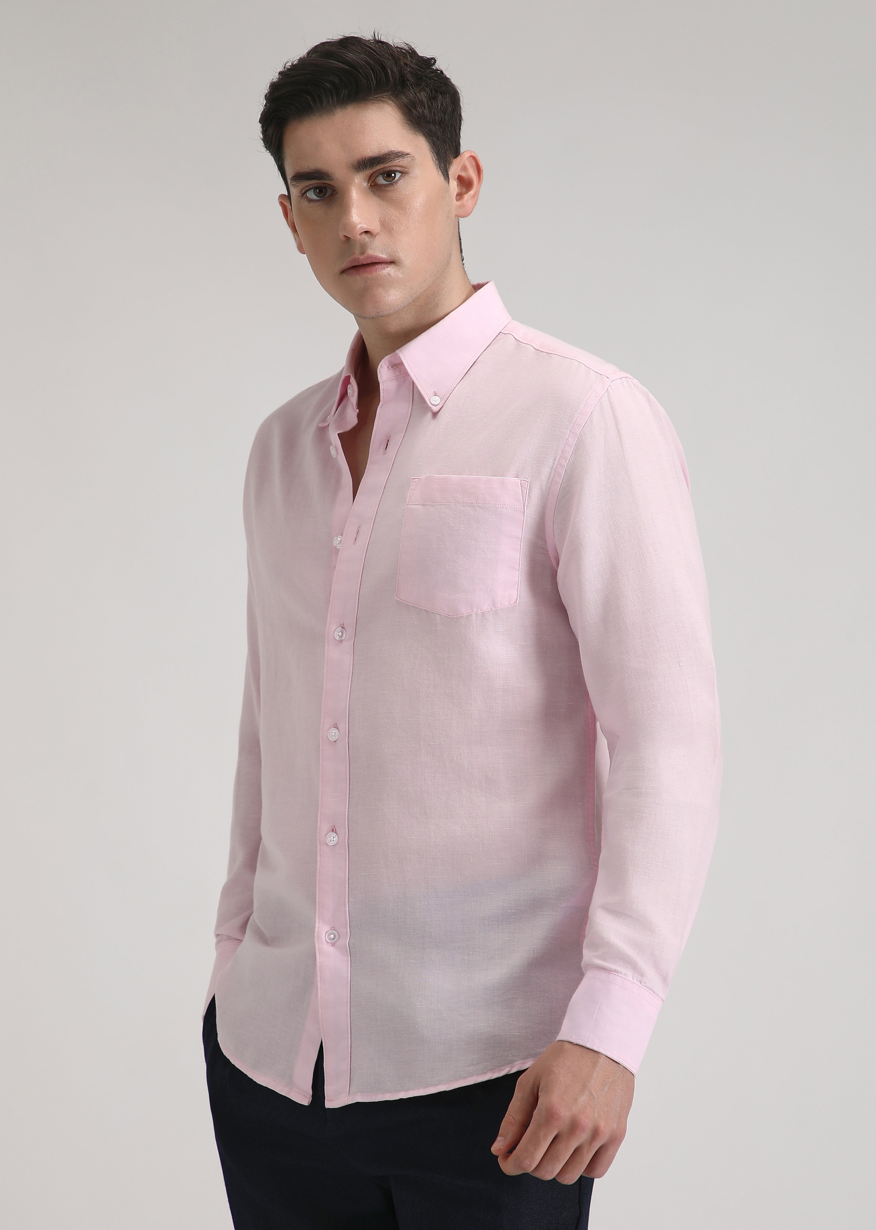 Pastel Pink Cotton Linen Shirt