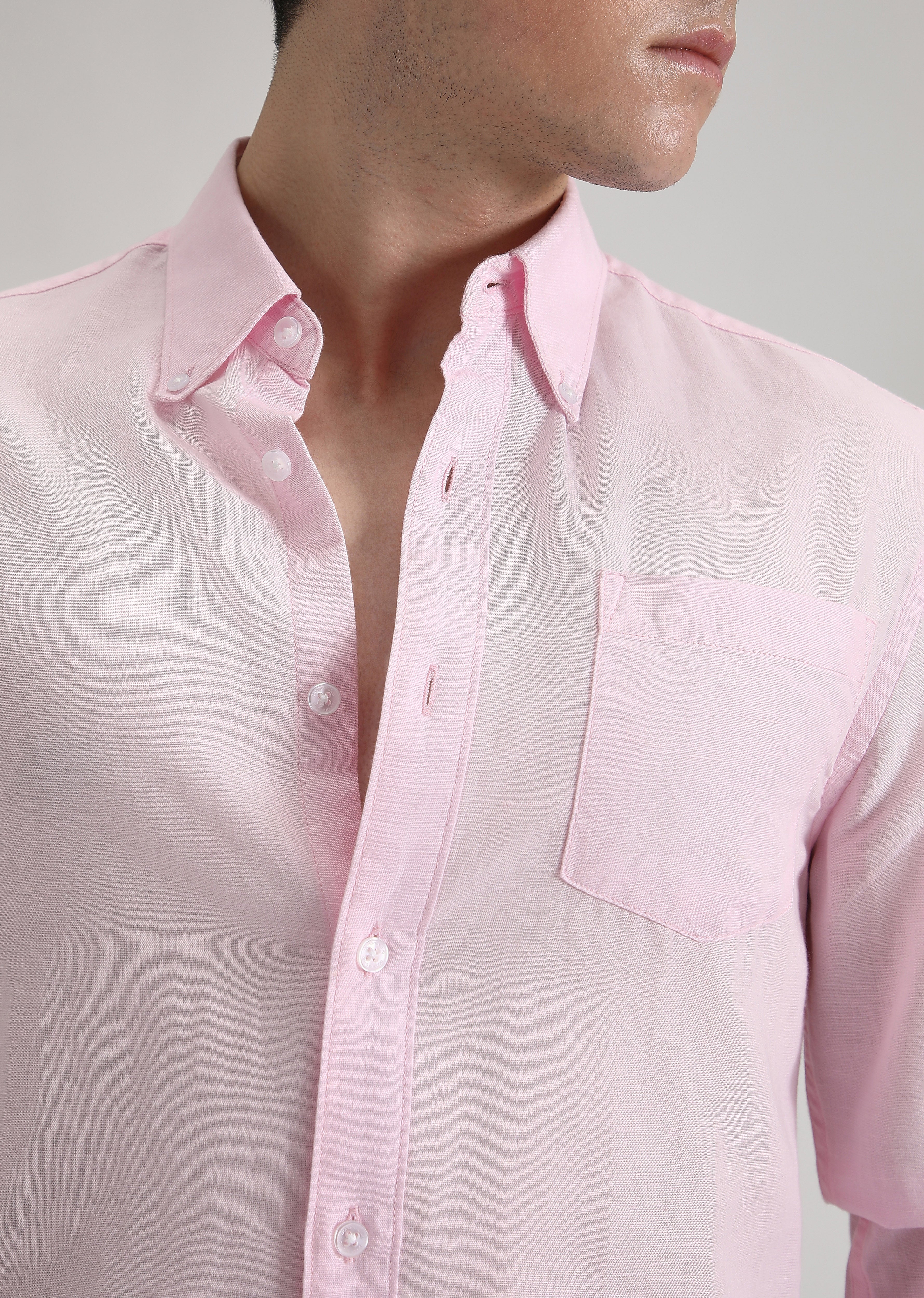 Pastel Pink Cotton Linen Shirt