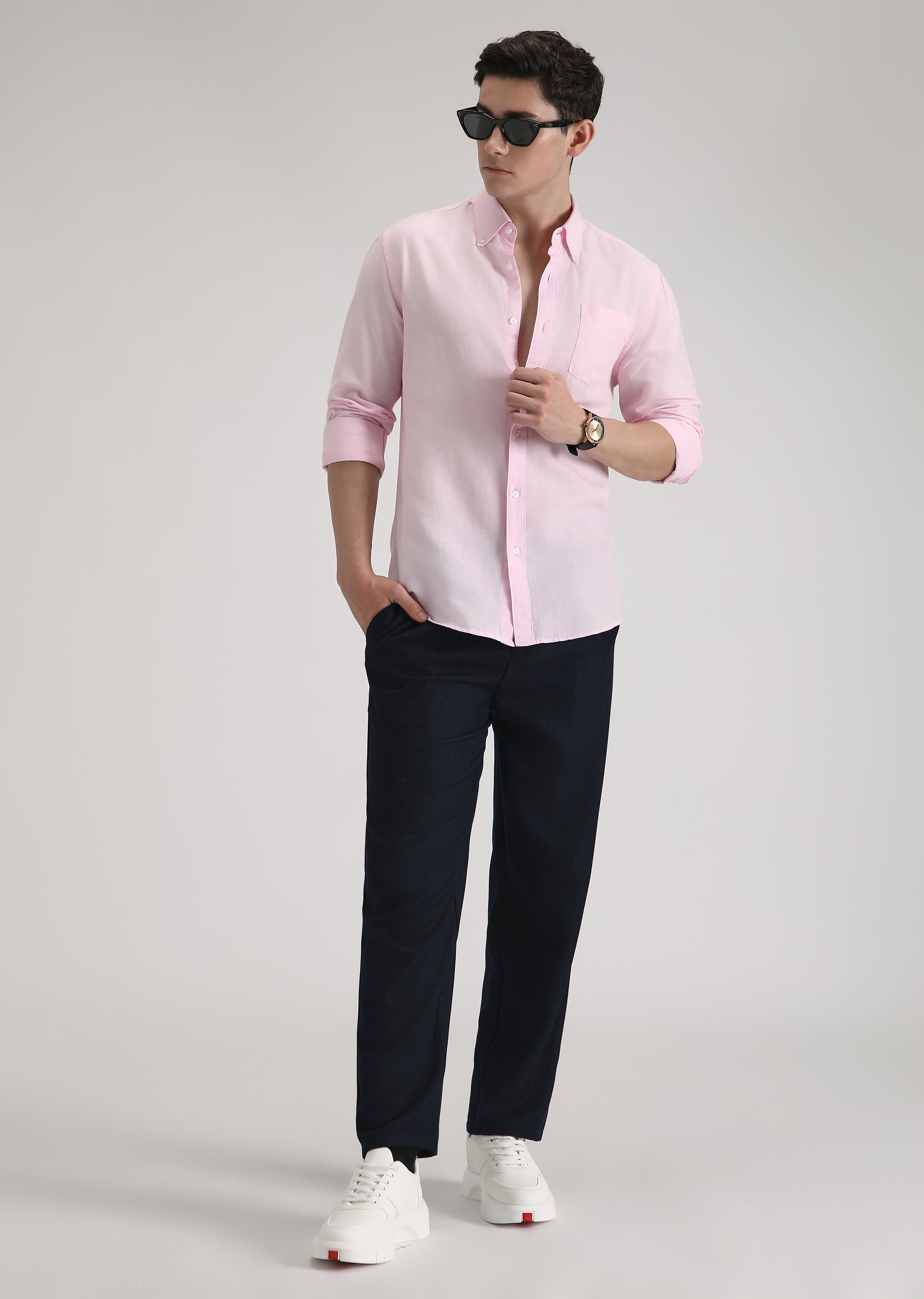 Pastel Pink Cotton Linen Shirt