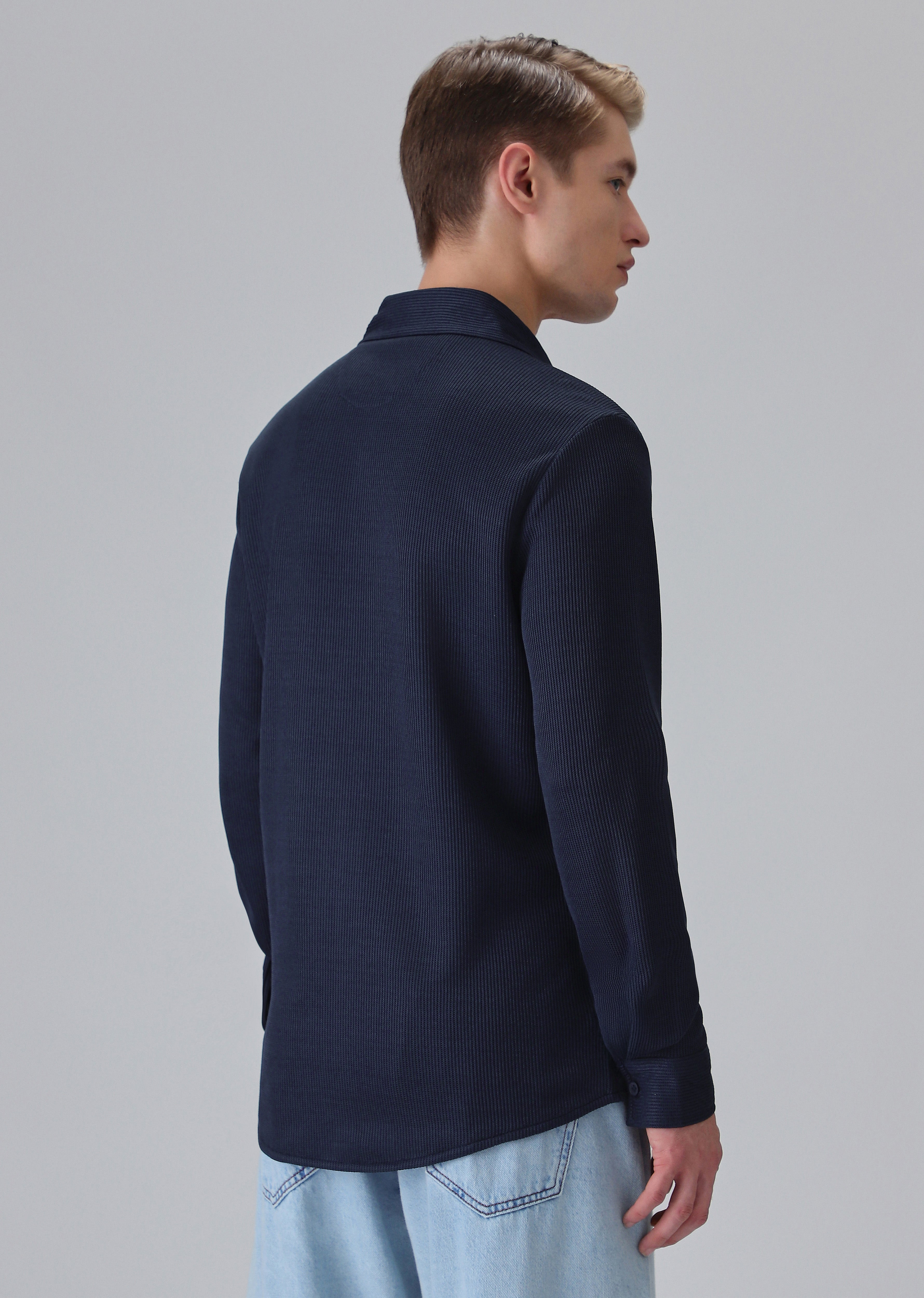 Dark Blue Plain Knitted Shirt