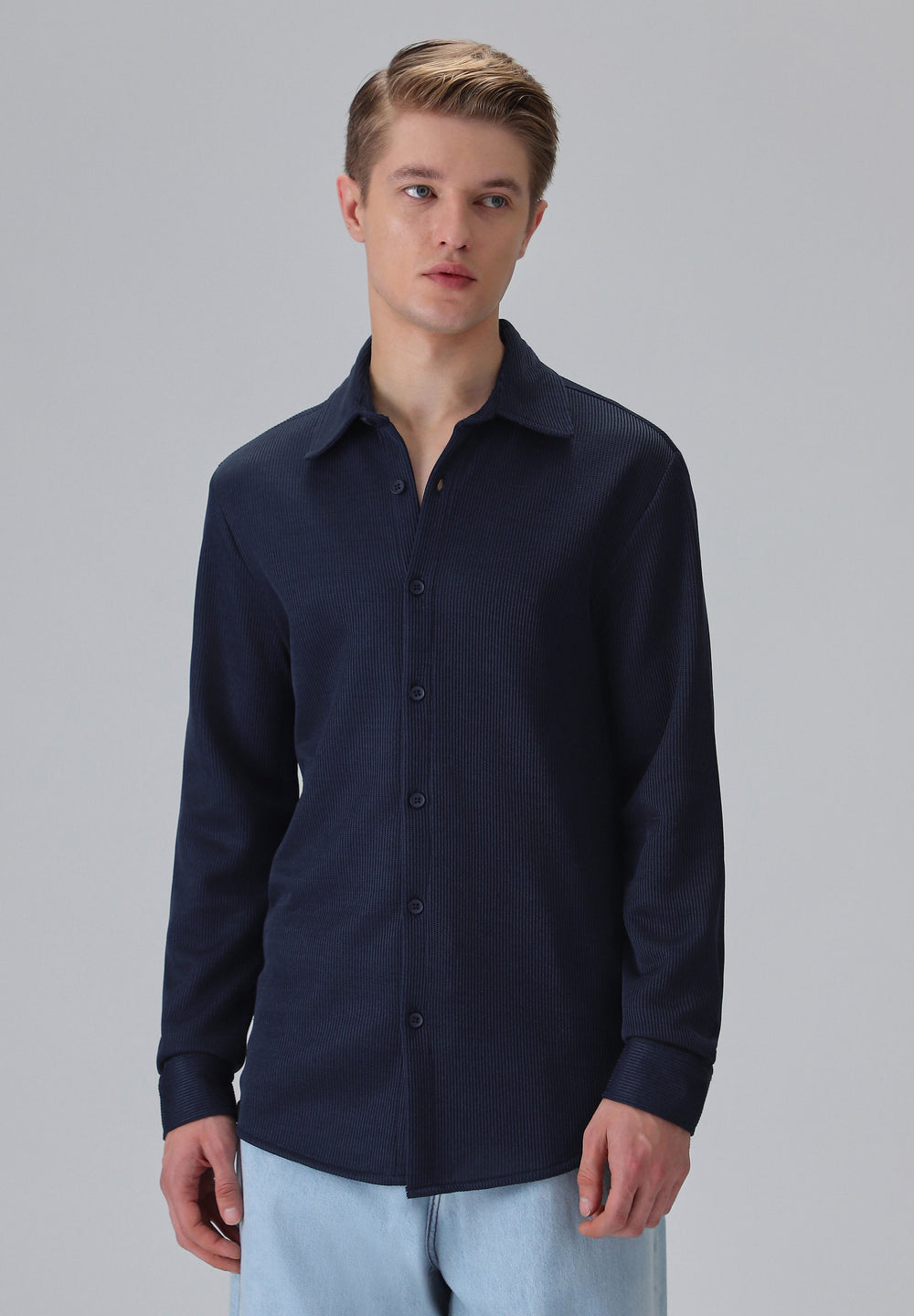 Dark Blue Plain Knitted Shirt