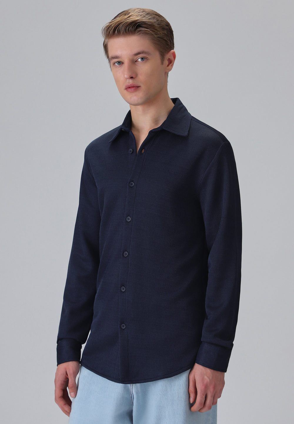 Dark Blue Plain Knitted Shirt