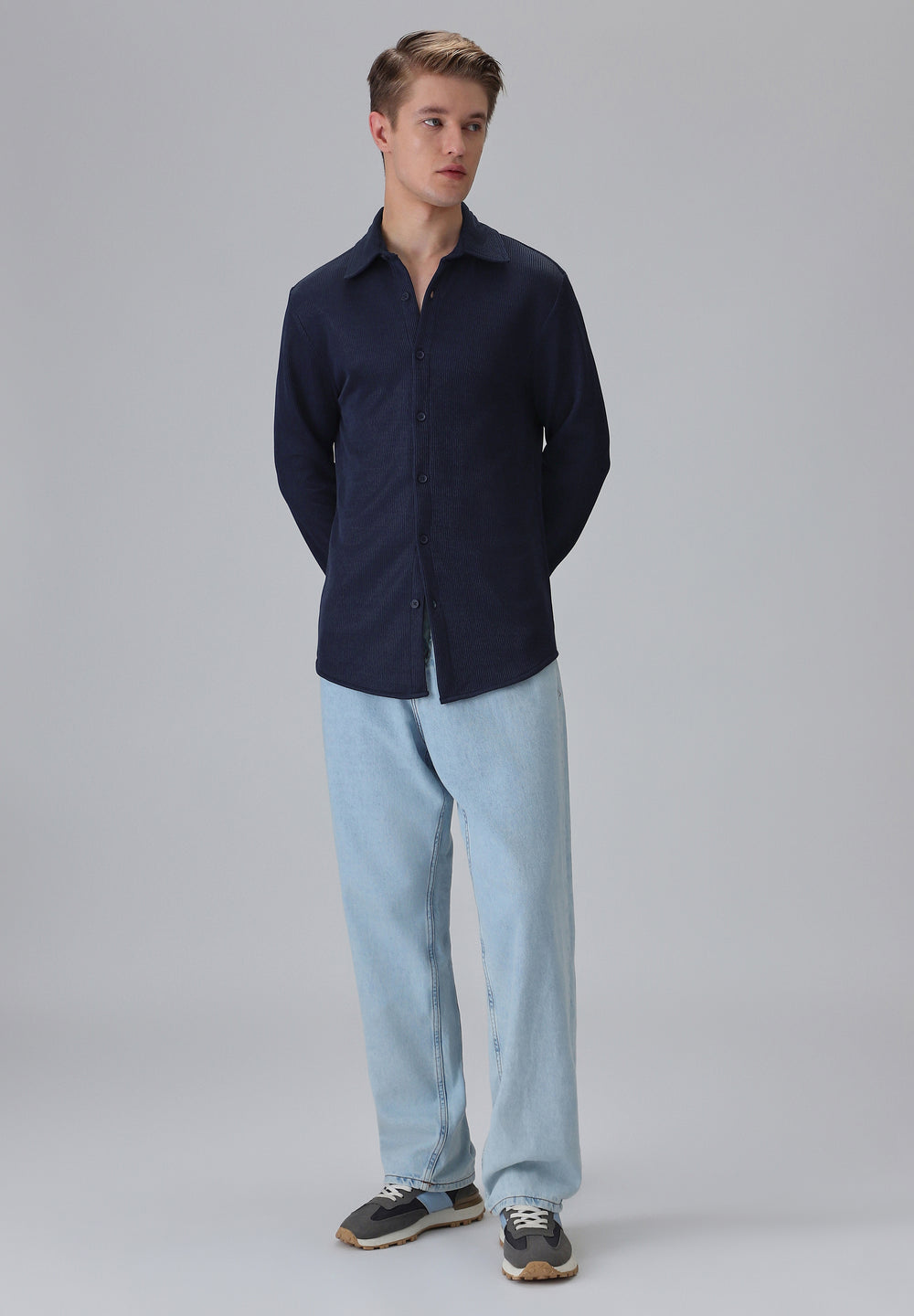 Dark Blue Plain Knitted Shirt