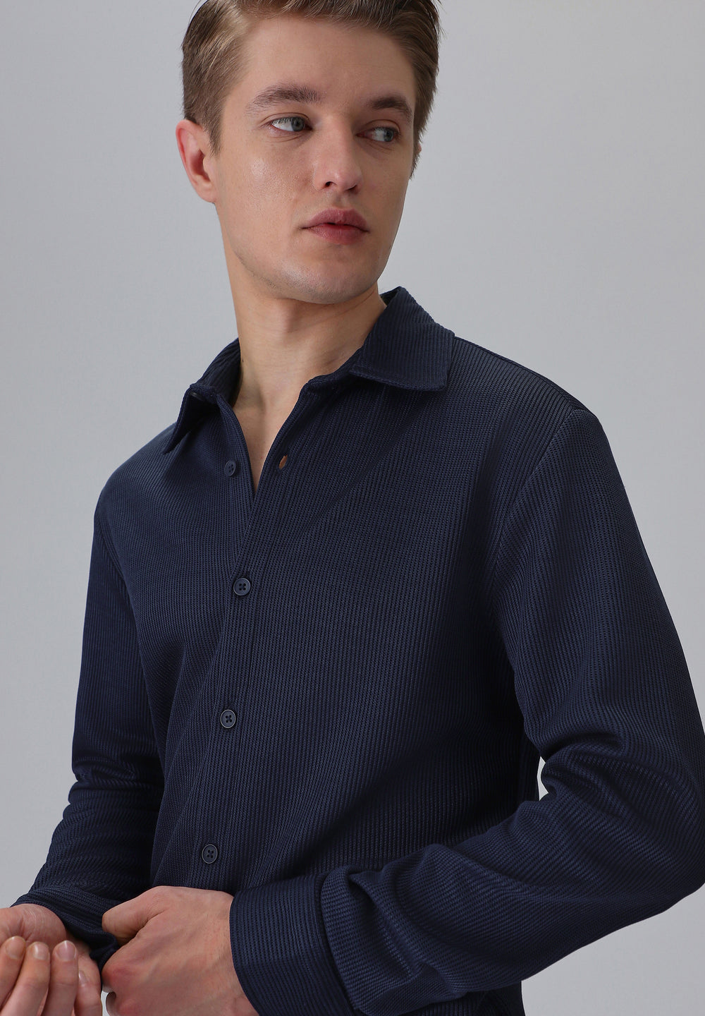 Dark Blue Plain Knitted Shirt
