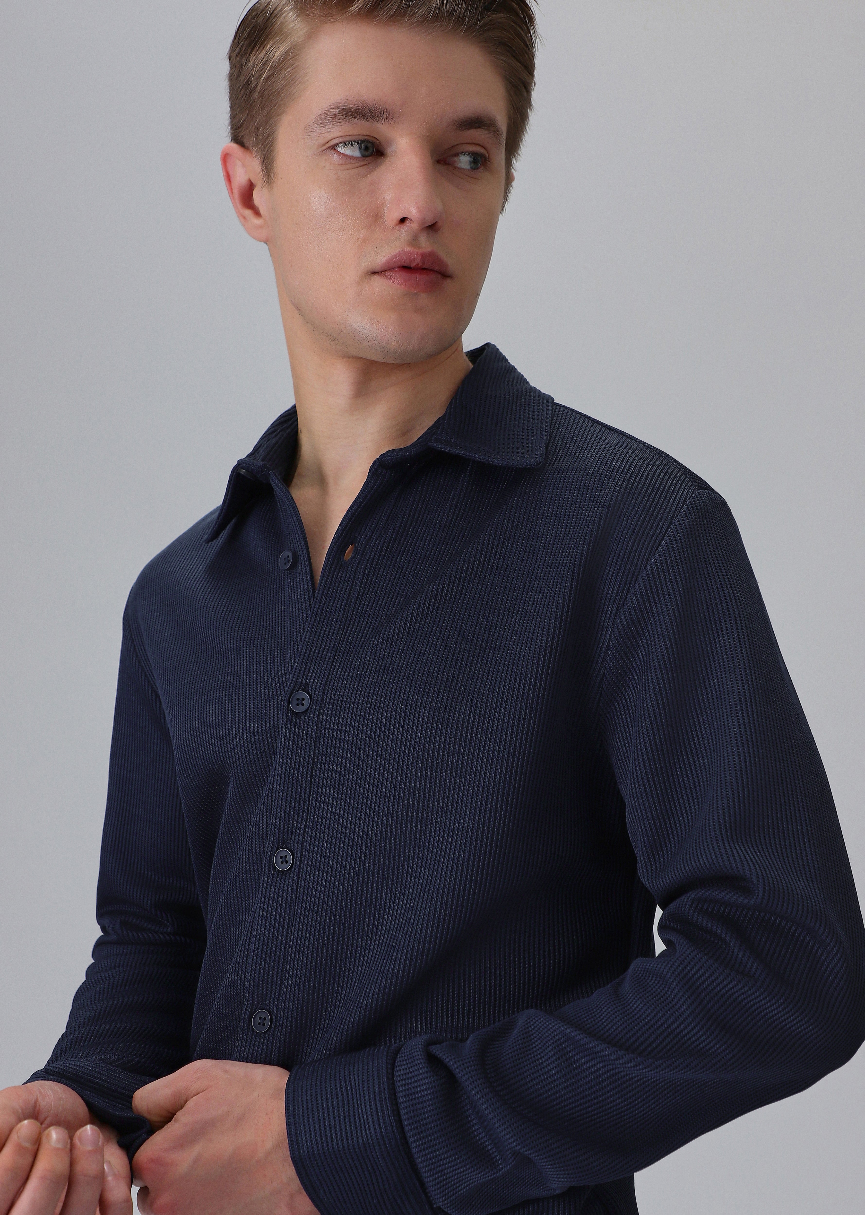 Dark Blue Plain Knitted Shirt