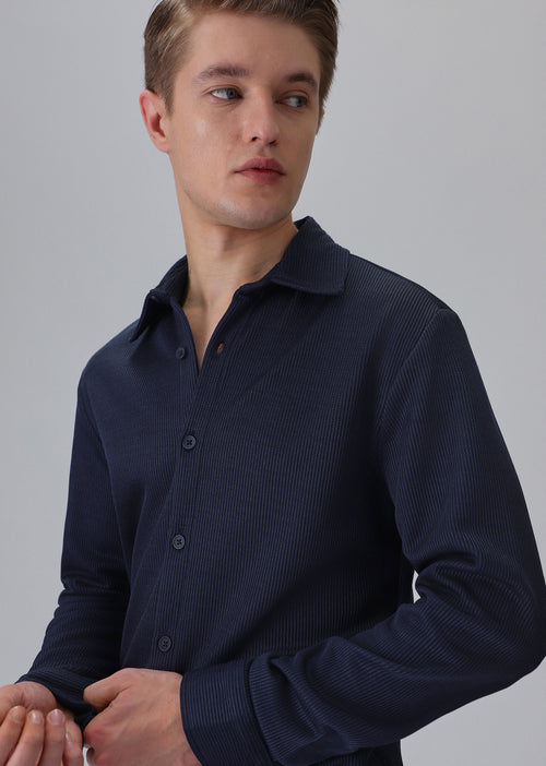 Dark Blue Plain Knitted Shirt