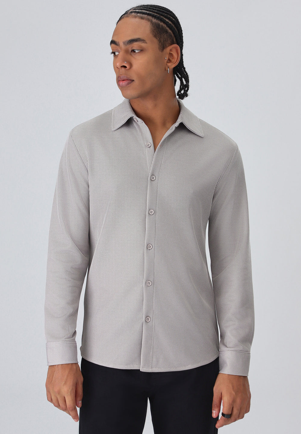 Light Grey Plain Knitted Shirt