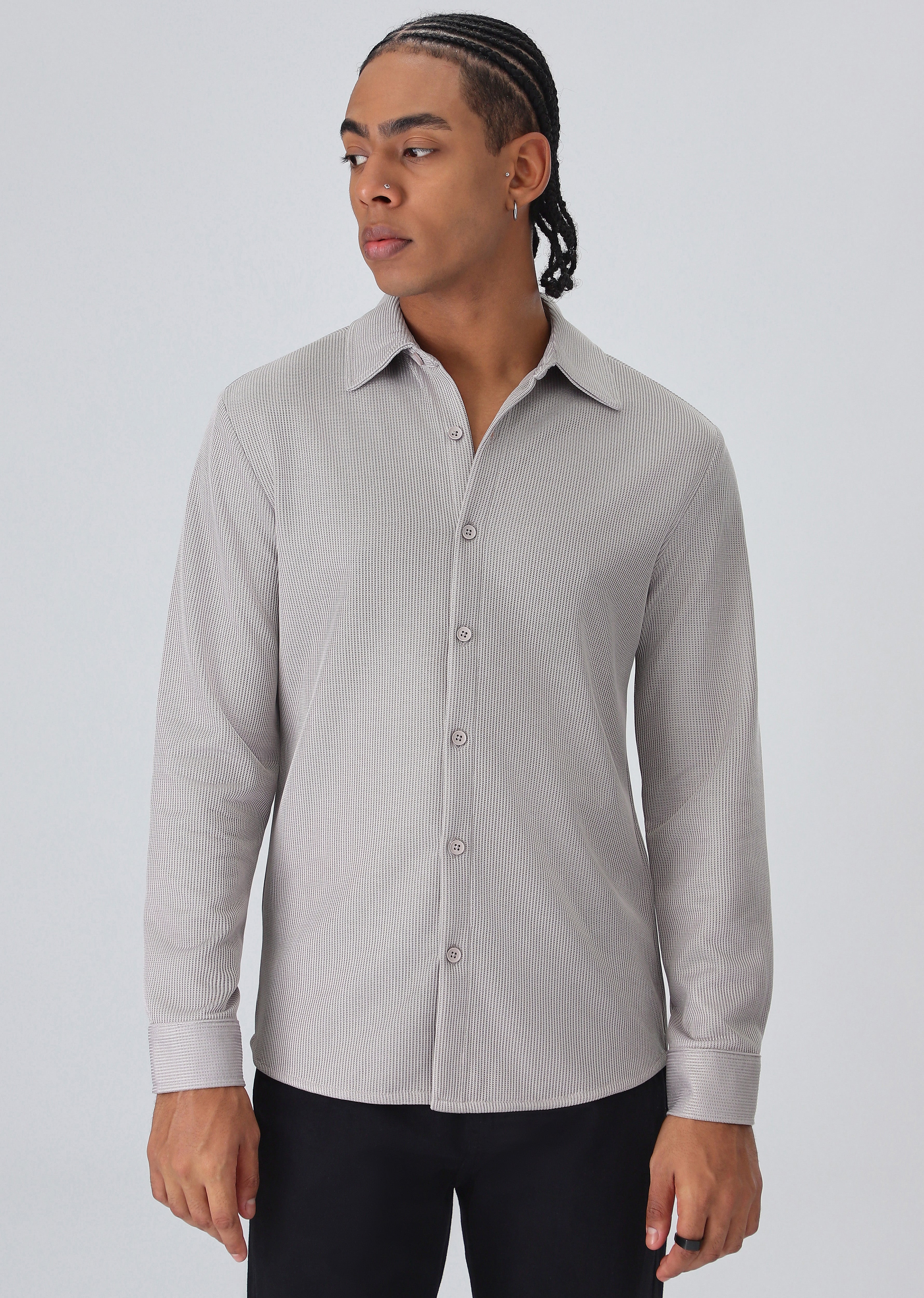 Light Grey Plain Knitted Shirt