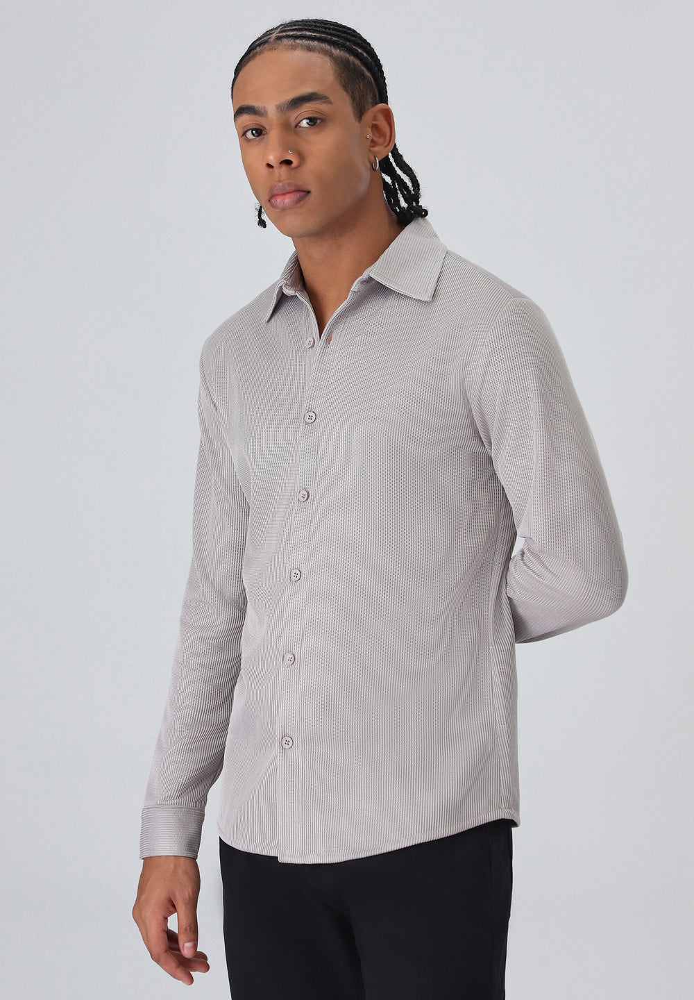Light Grey Plain Knitted Shirt
