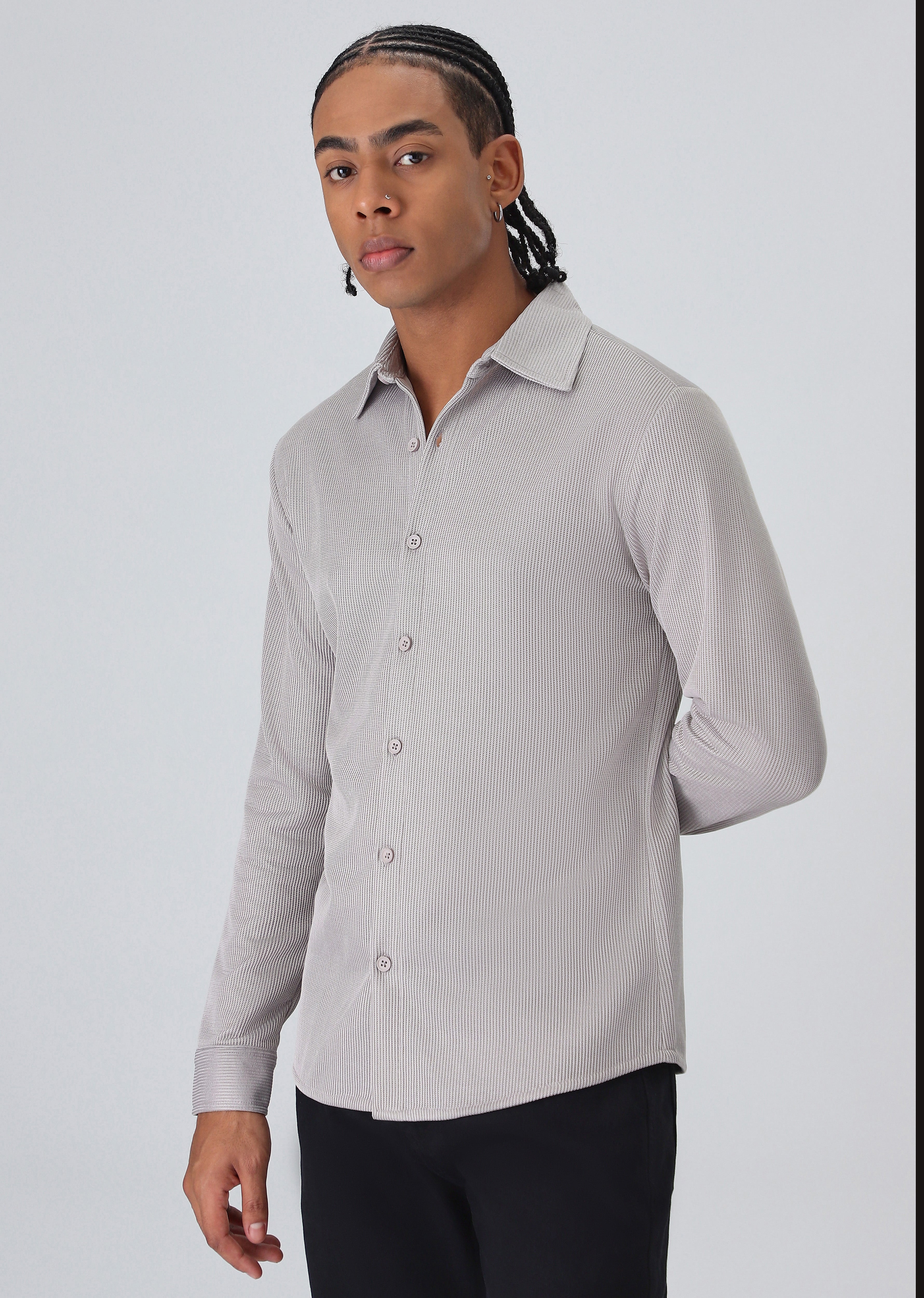 Light Grey Plain Knitted Shirt