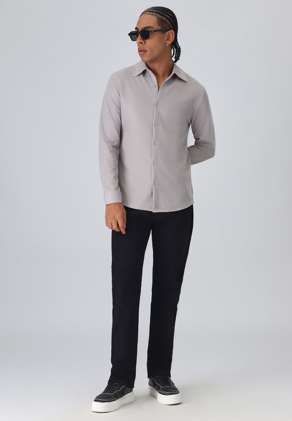 Light Grey Plain Knitted Shirt