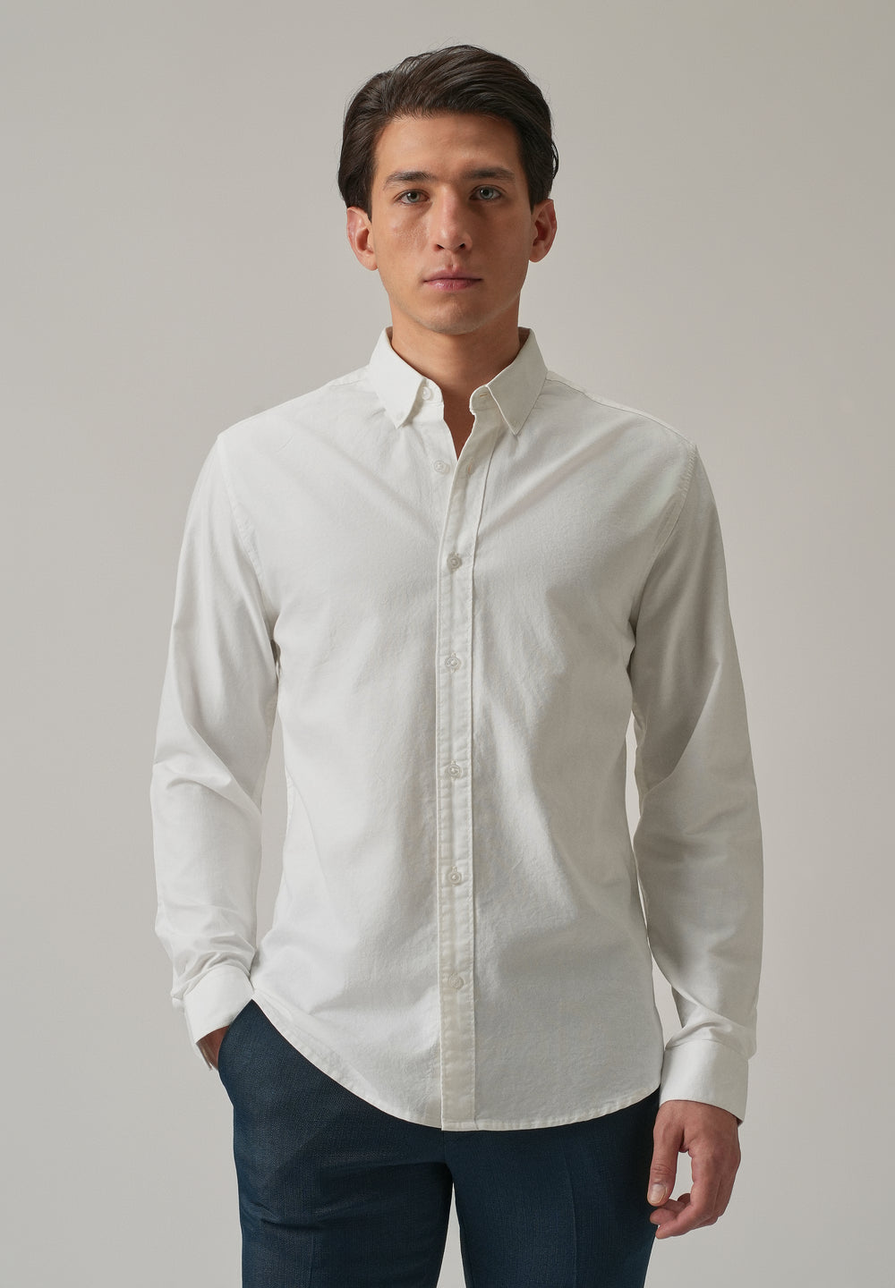 White Plain Elbow Patch Oxford Shirt