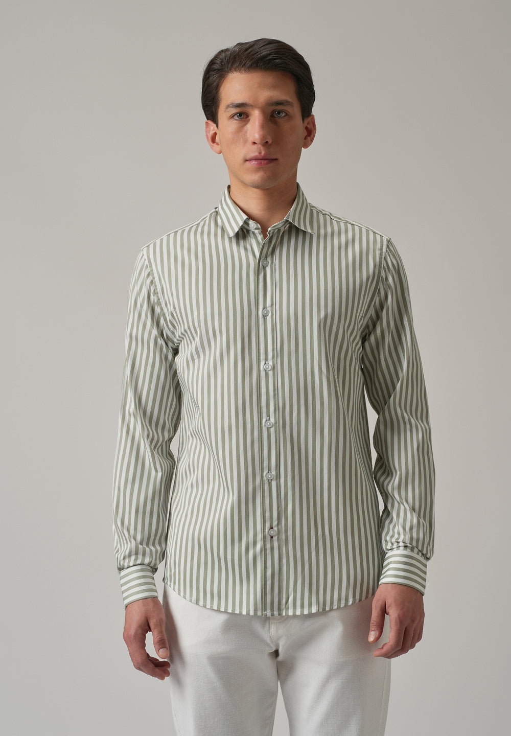 Sage Green Satin Pin Stripe Shirt