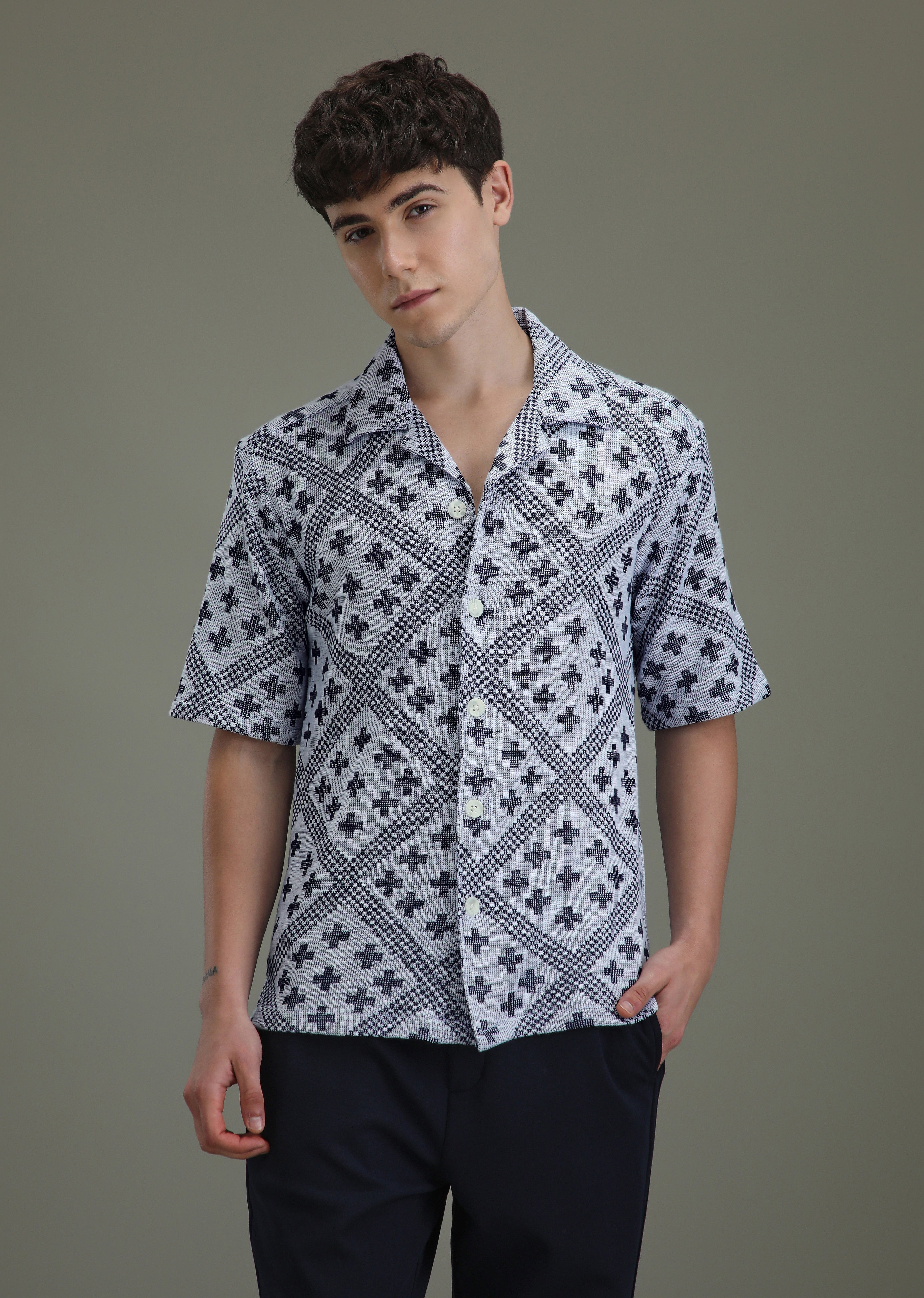 Dark Blue Jacquard Towel Shirt