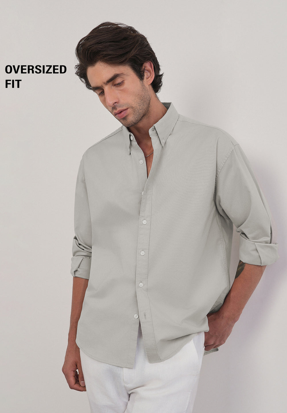 Grey Cotton Stretch Oversized Shirt