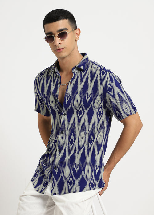 Ikat Blue Feather Shirt