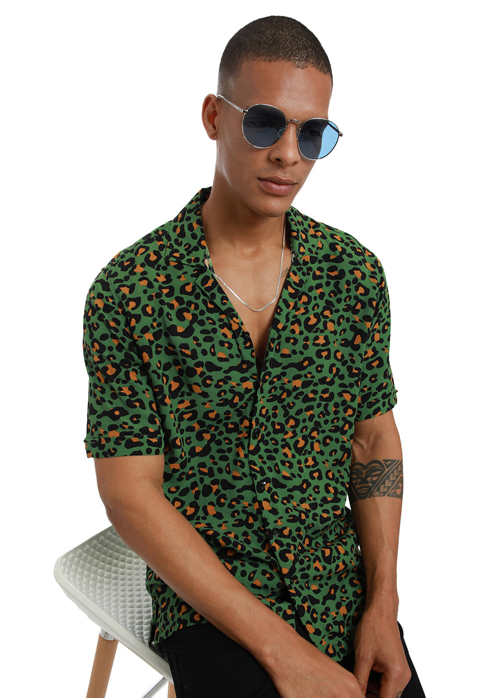 Green Leopardic Print Half sleeve shirt