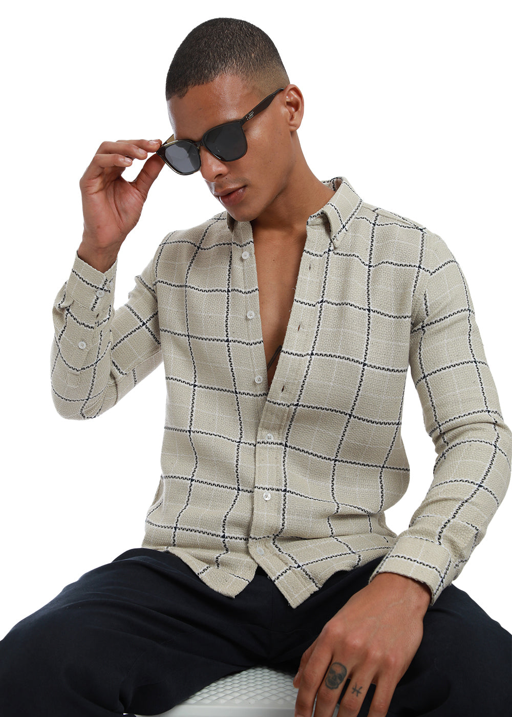 Buy Widegrid Cream Check shirt