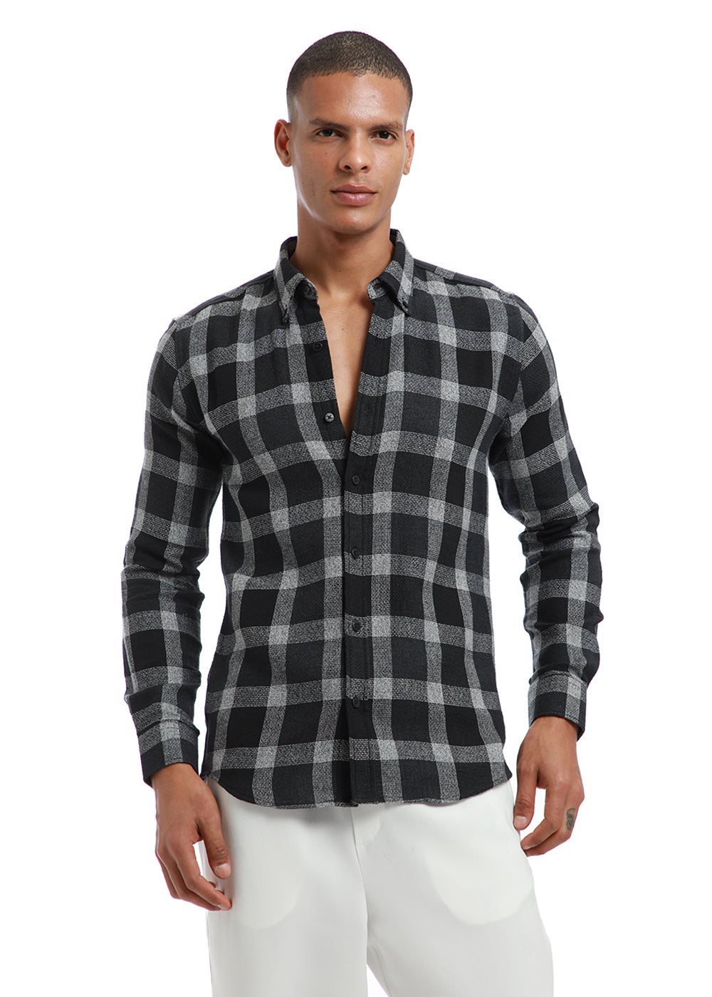 Melange Square Grid Black Check Shirt