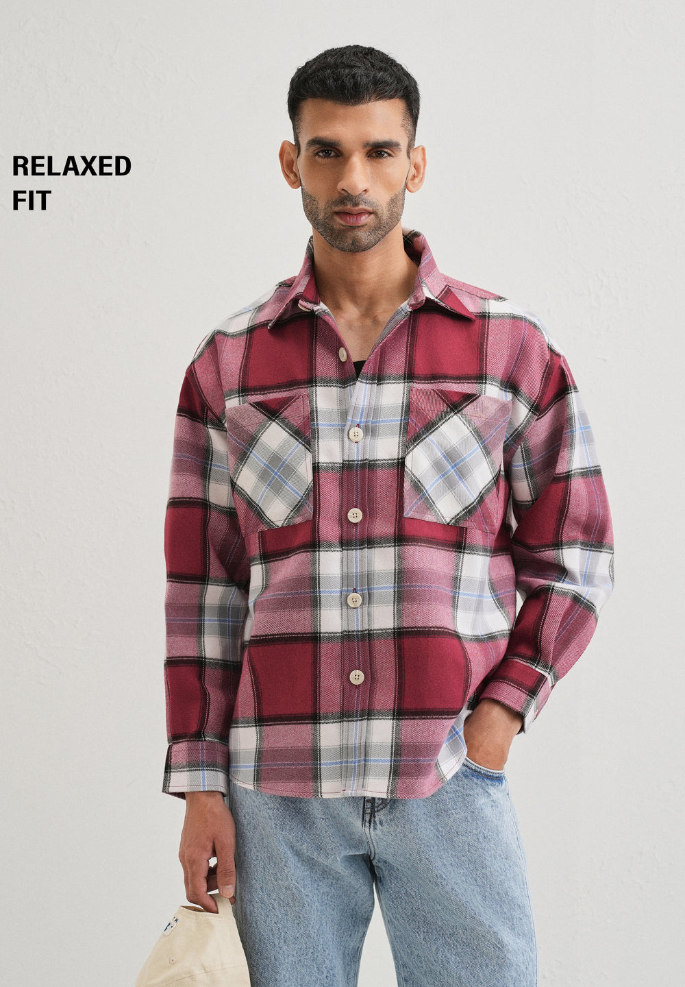 Pink Checked Relaxed Fit Shacket