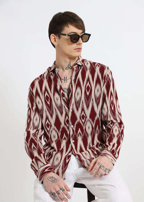 Ikat Maroon Feather Shirt