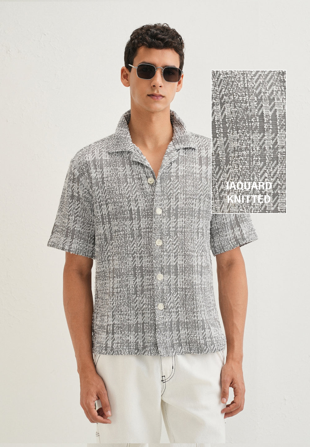 Ash Grey Jacquard Knitted Shirt