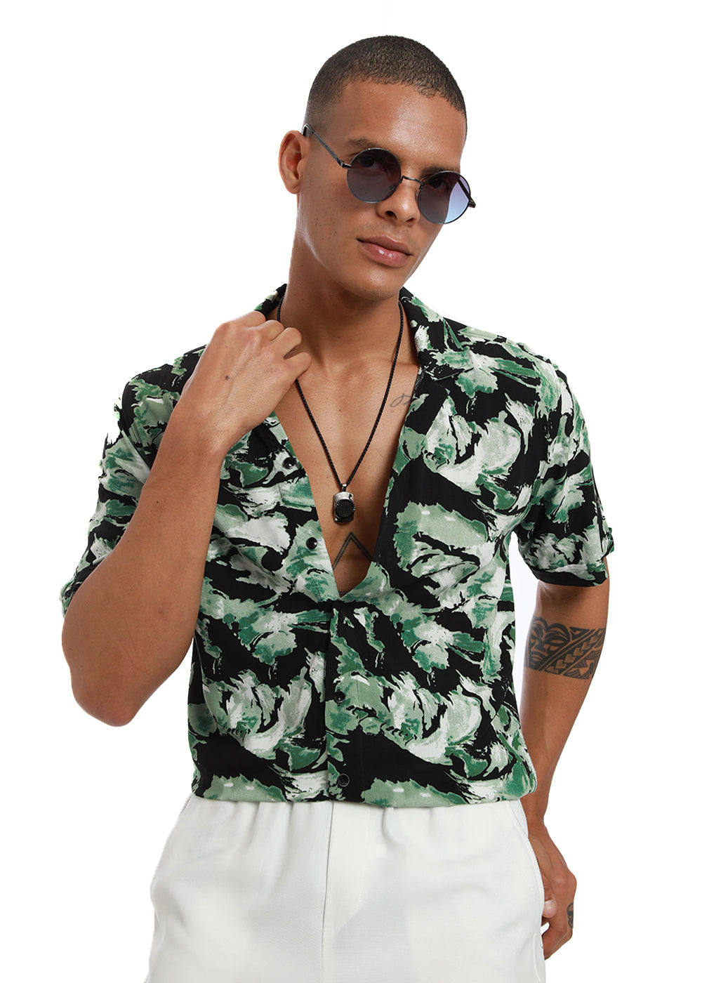 Smoke Green Print Half sleeve shirt