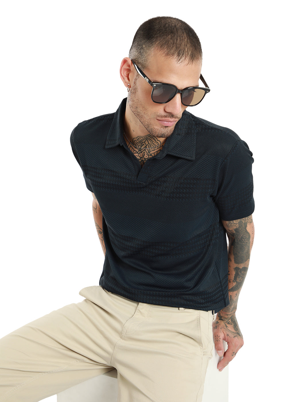 Jacquard Dark Blue Polo T-shirt