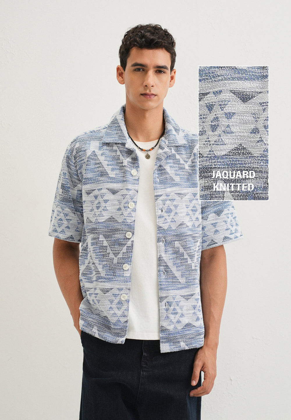 Blue Jacquard Knitted Shirt