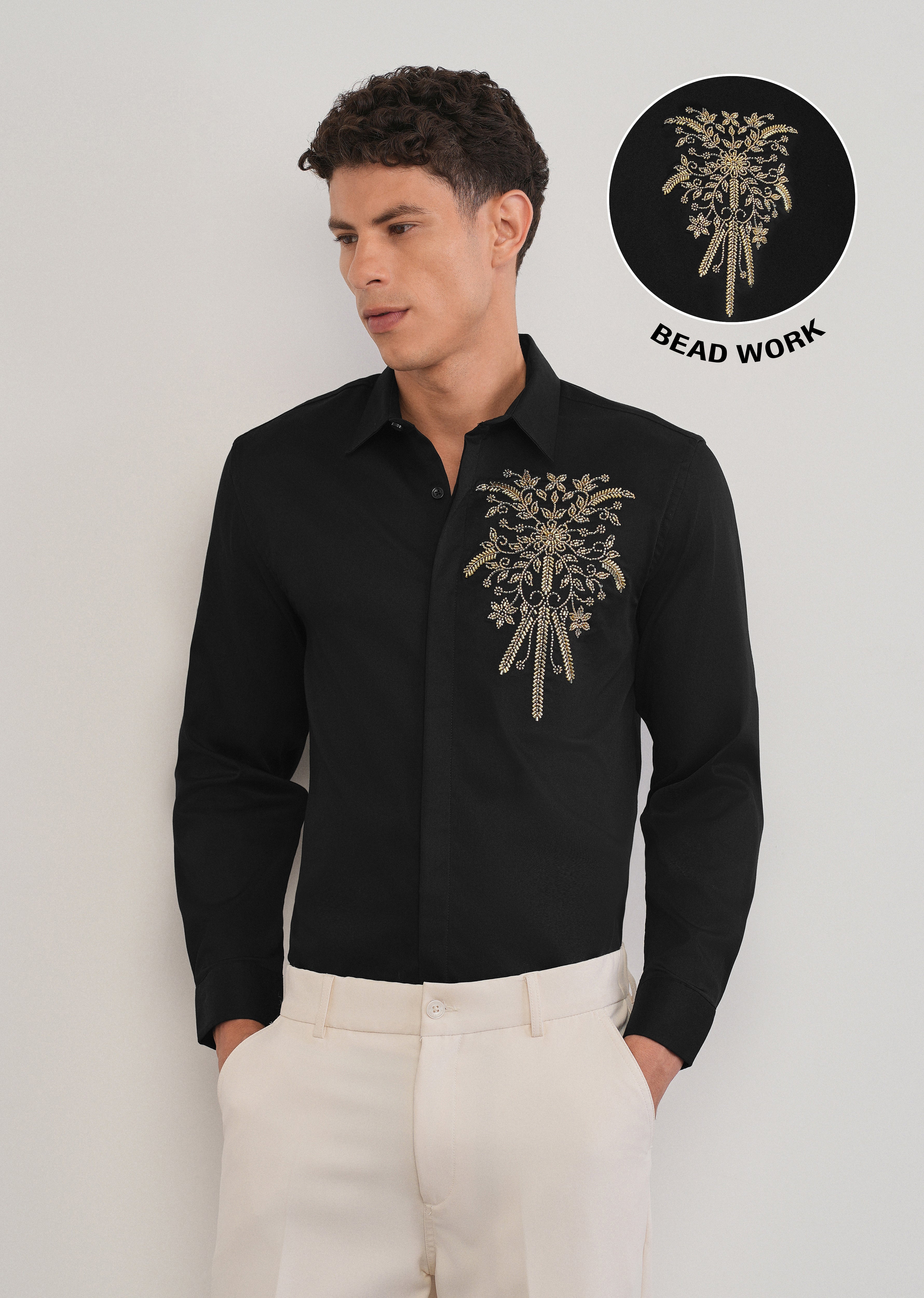 Black Beadwork Designer Shirt