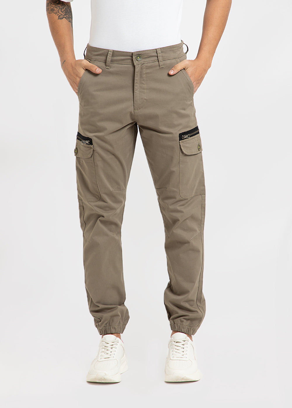 Tan Brown Elasticated Cargo Pants