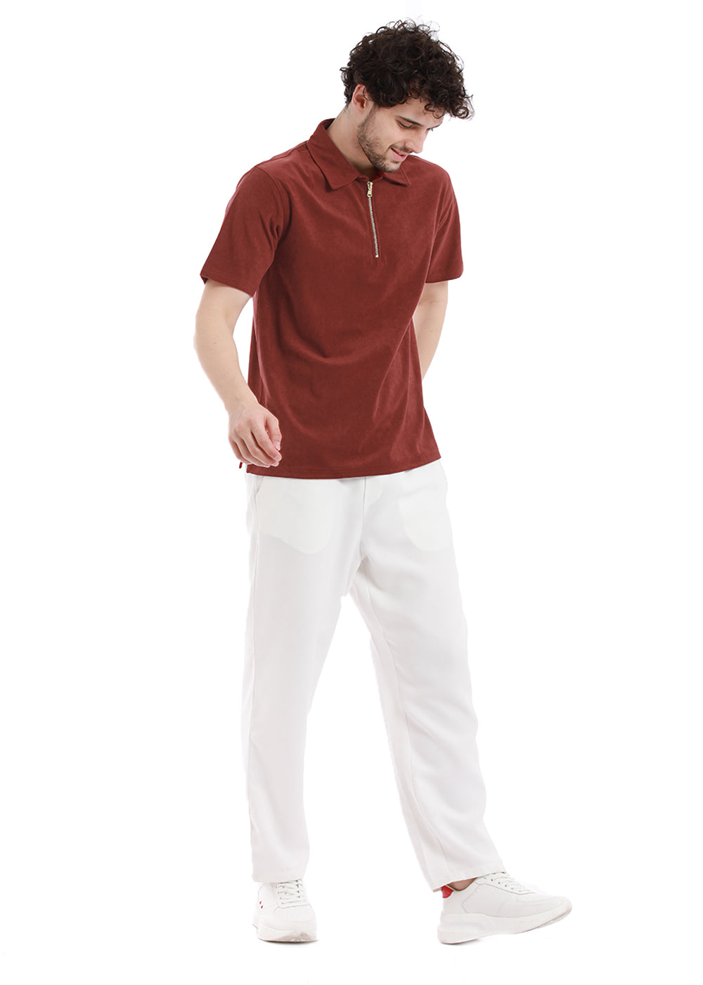 Rustic Red Zip polo T-shirt