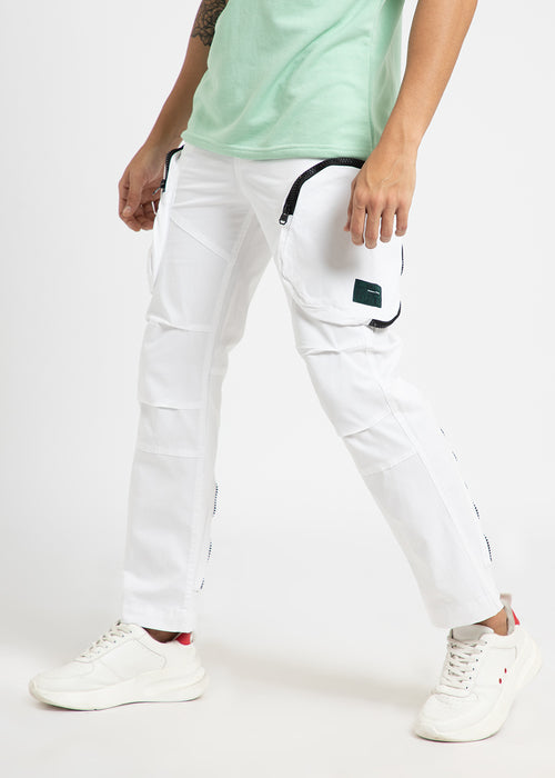 White Zipper Cargo Pant