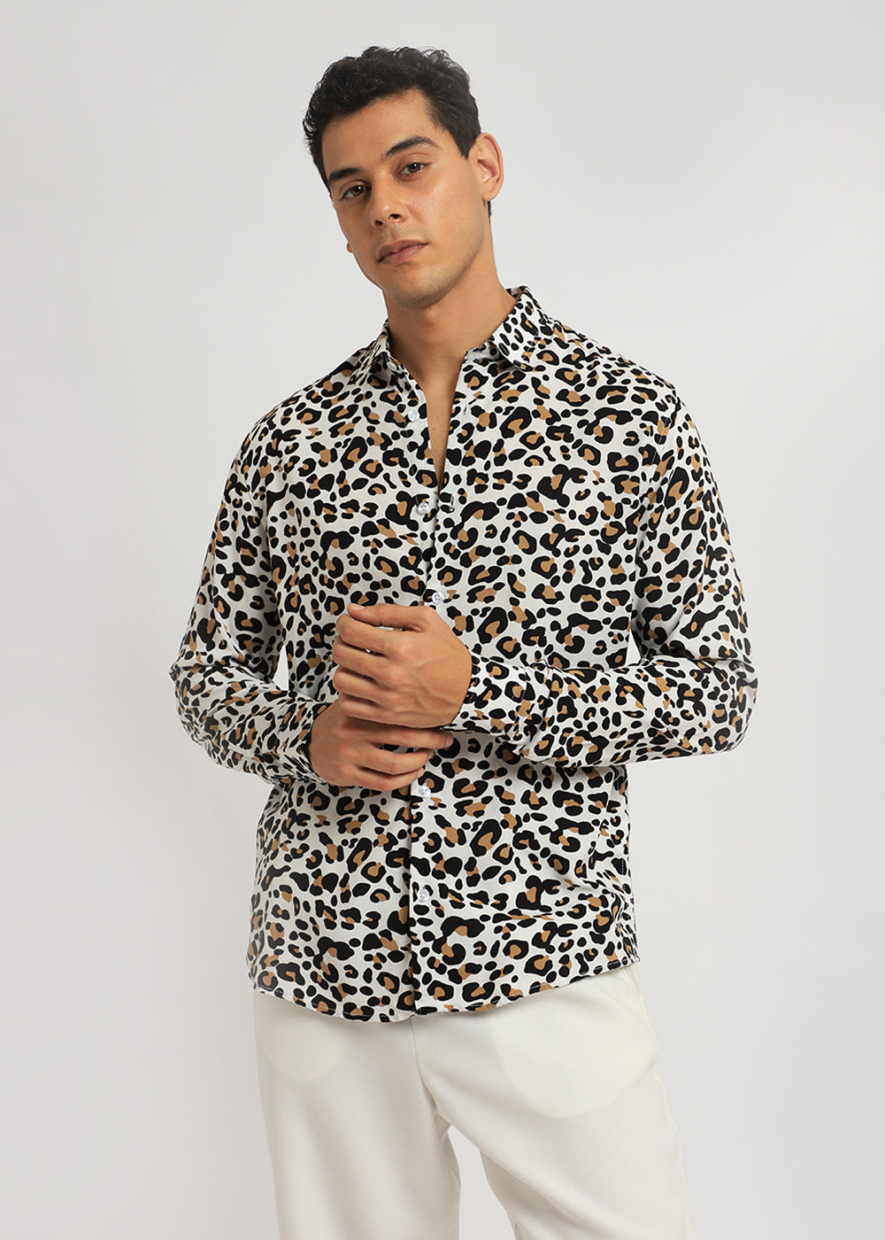 White Leopardic Print Full sleeve shirt