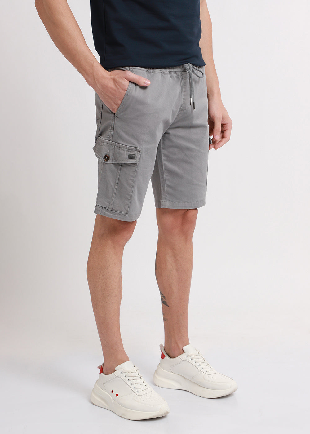 Brocky Grey Cotton Cargo Shorts